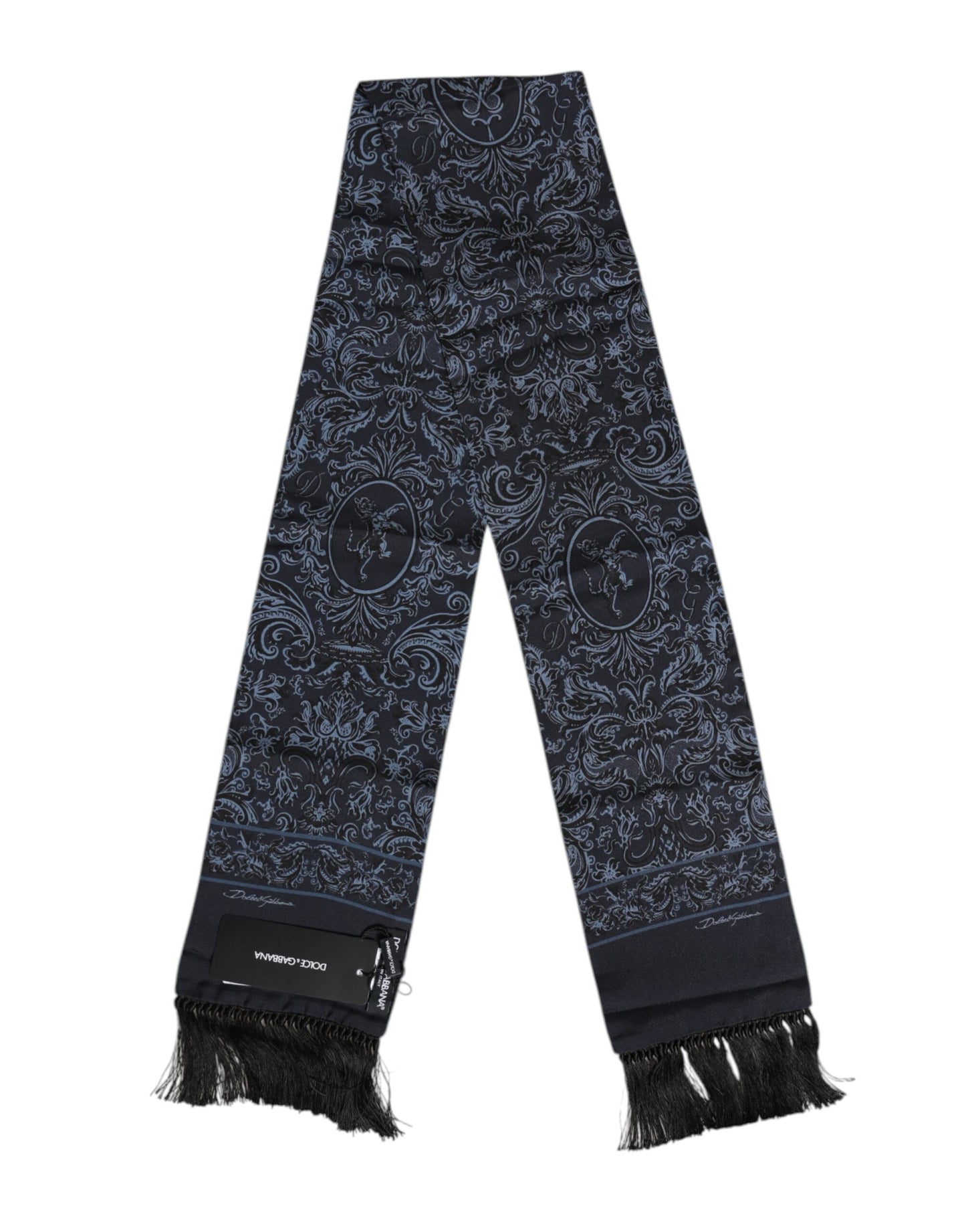 Blue Printed Silk Fringes Men Foulard Scarf