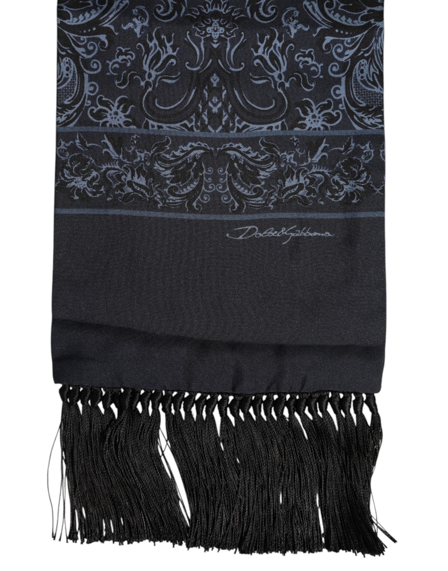 Blue Printed Silk Fringes Men Foulard Scarf