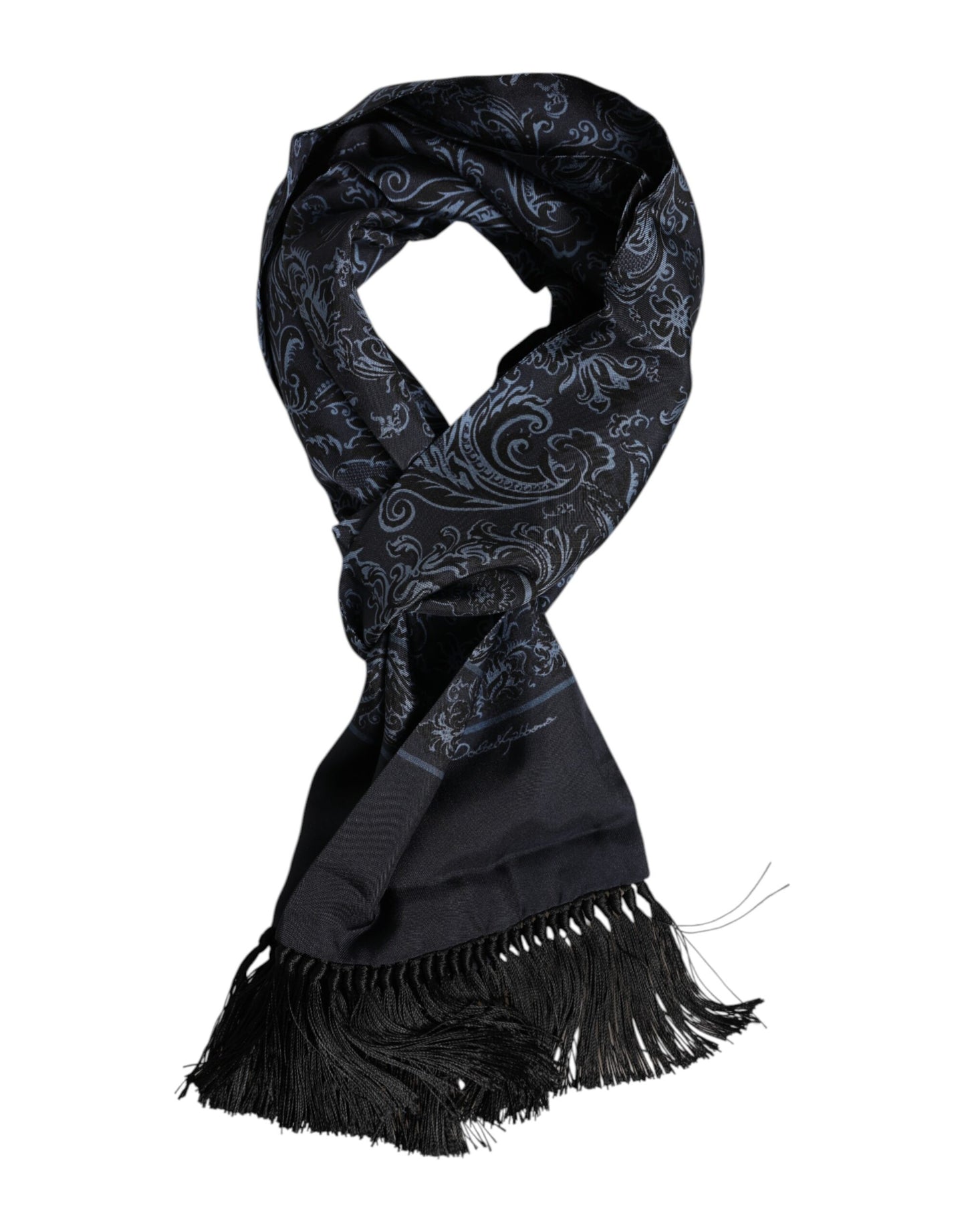 Blue Printed Silk Fringes Men Foulard Scarf