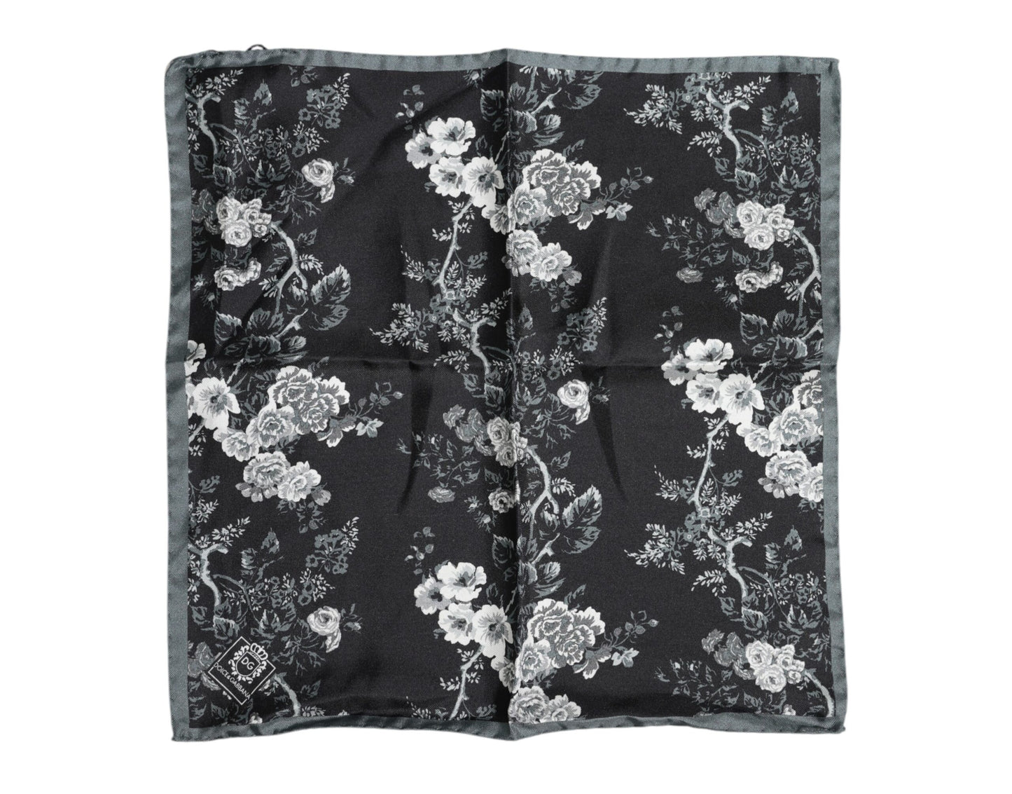 Black Floral Silk Square Foulard Scarf