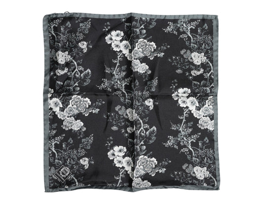 Black Floral Silk Square Foulard Scarf