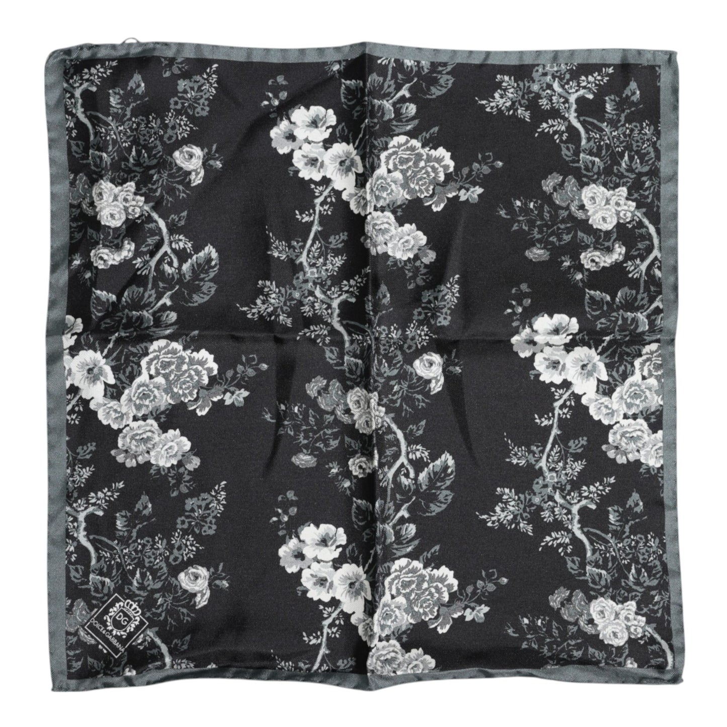 Black Floral Silk Square Foulard Scarf