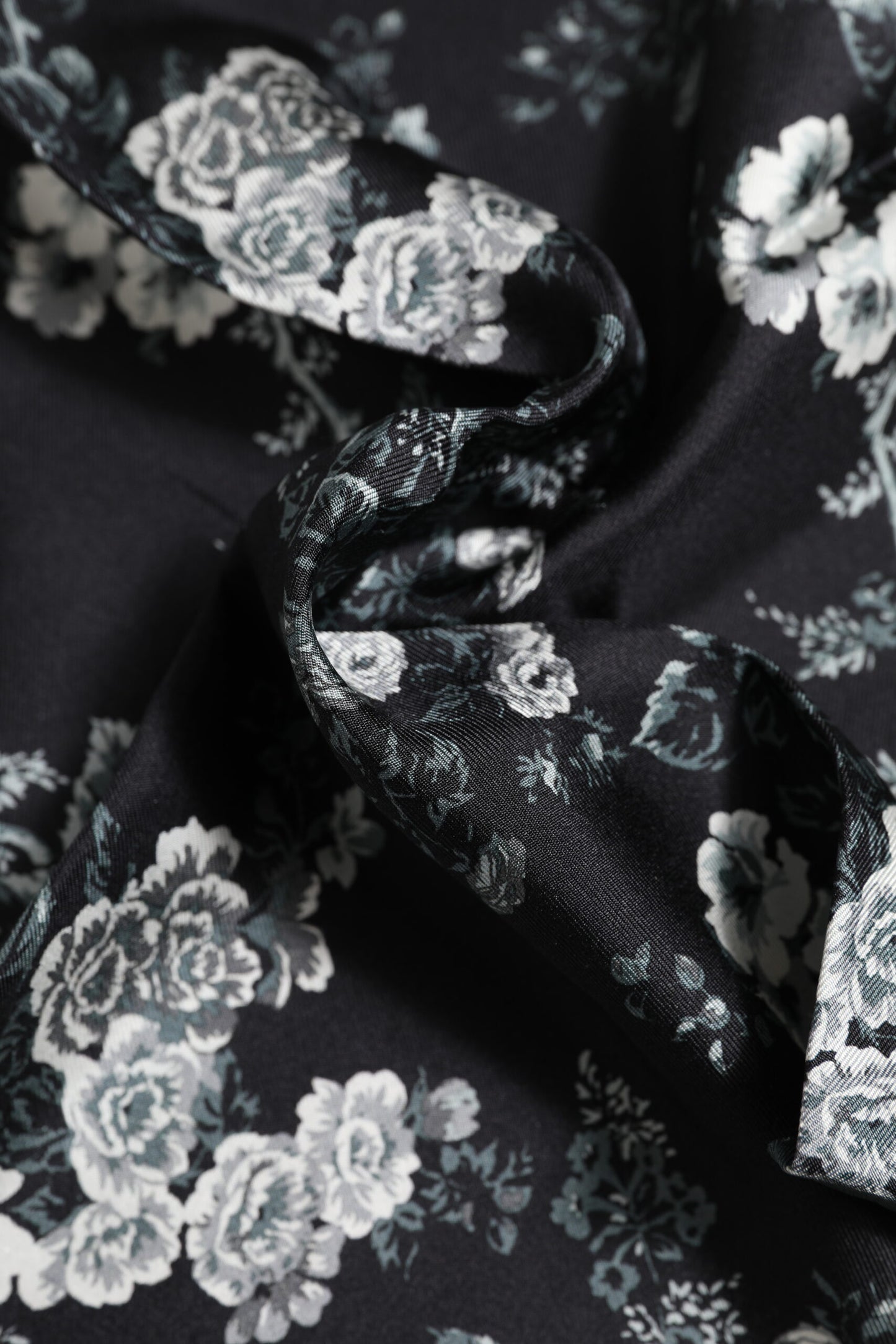 Black Floral Silk Square Foulard Scarf