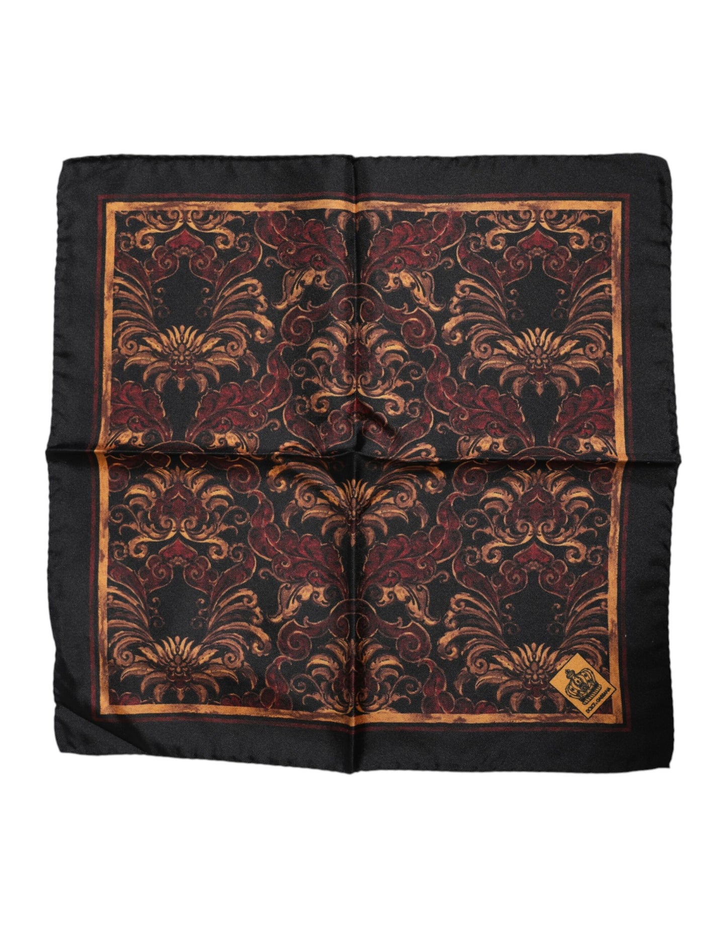 Black Floral Silk Square Men Foulard Scarf