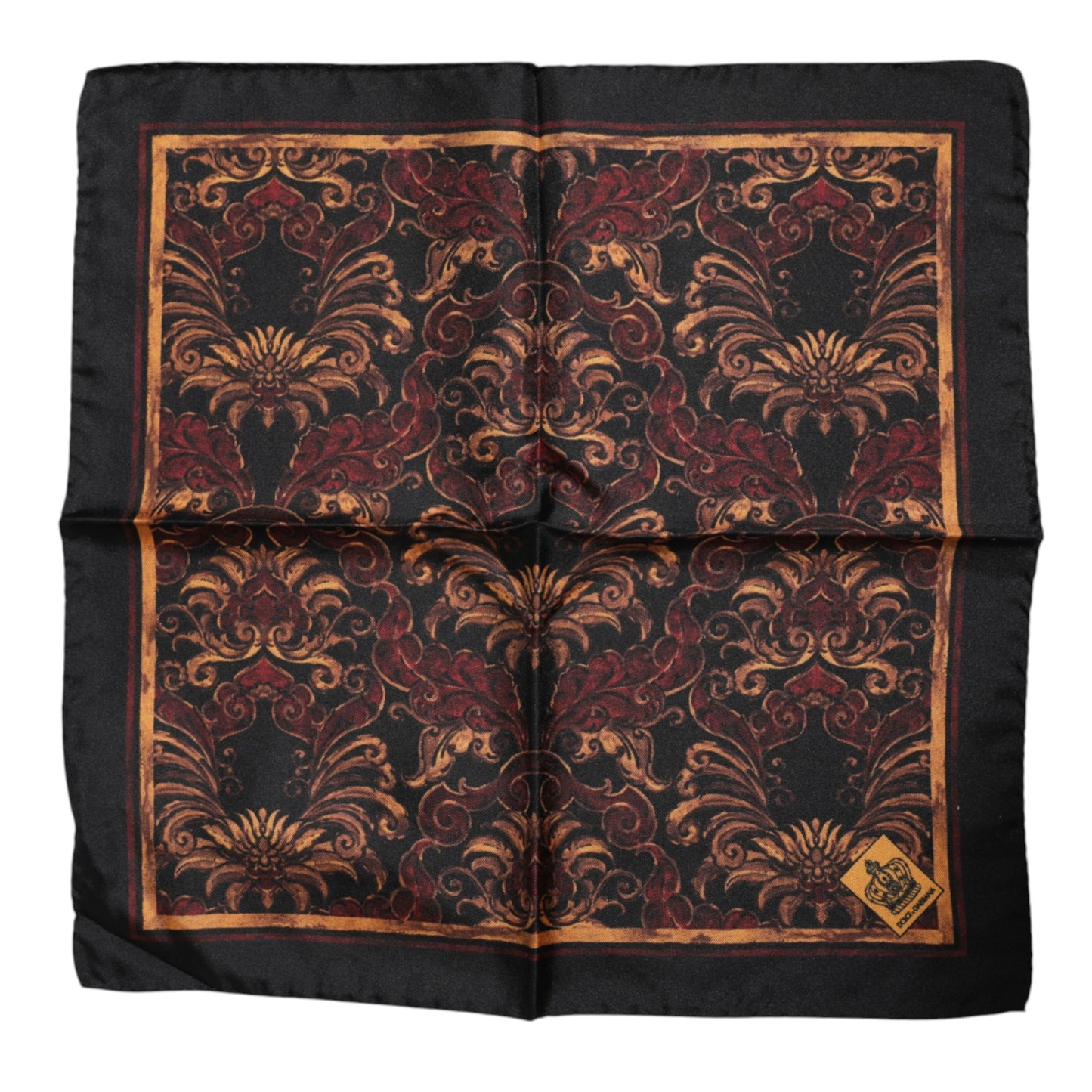 Black Floral Silk Square Men Foulard Scarf