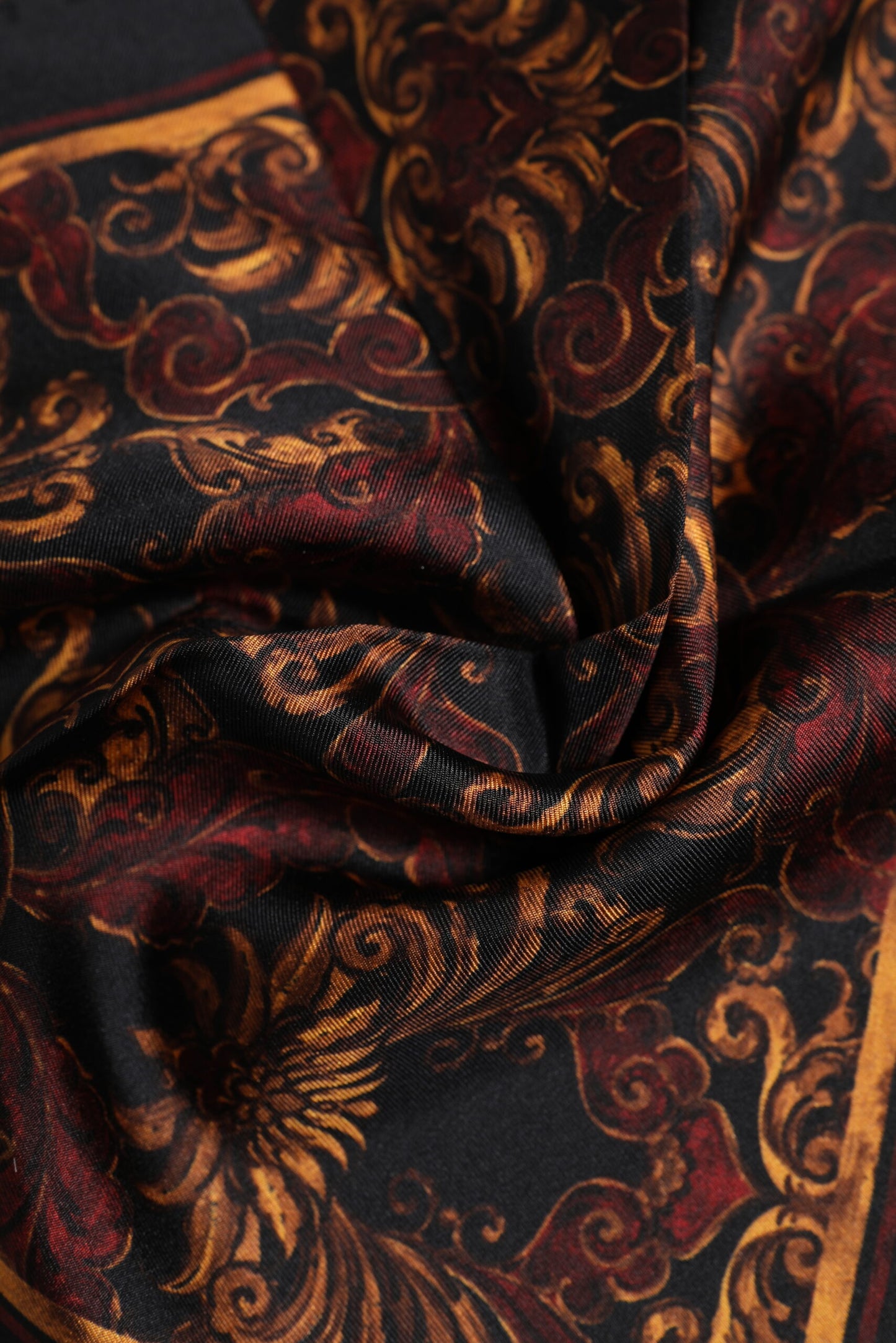 Black Floral Silk Square Men Foulard Scarf