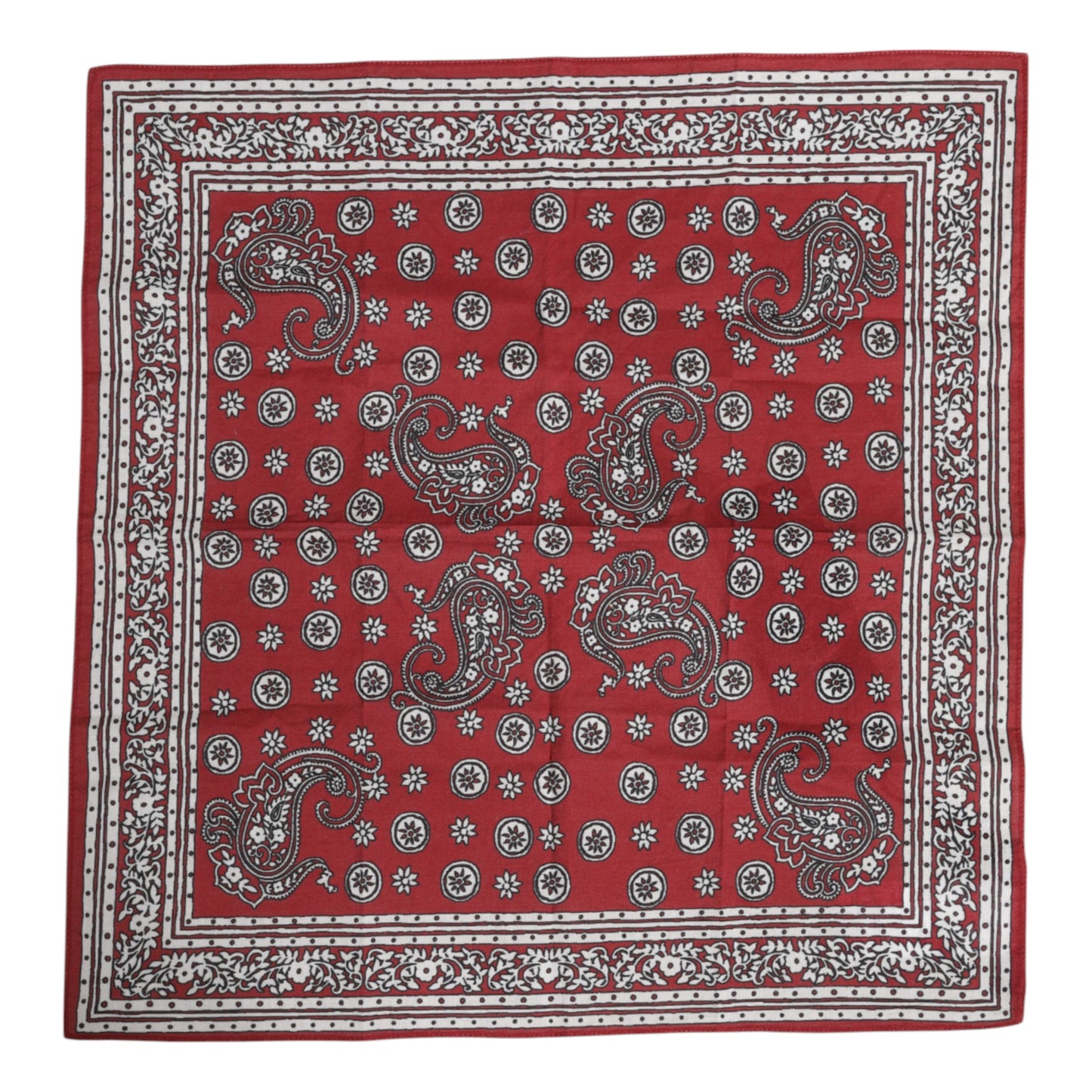 Red Floral Cotton Square Foulard Scarf