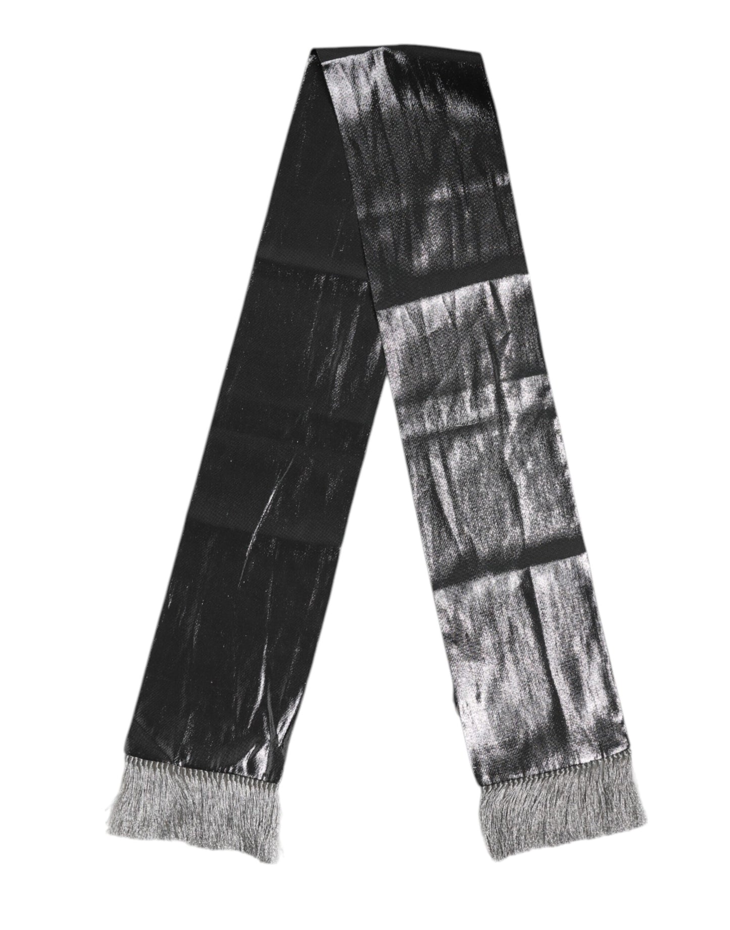 Metallic Gray Silk Fringes Foulard Scarf