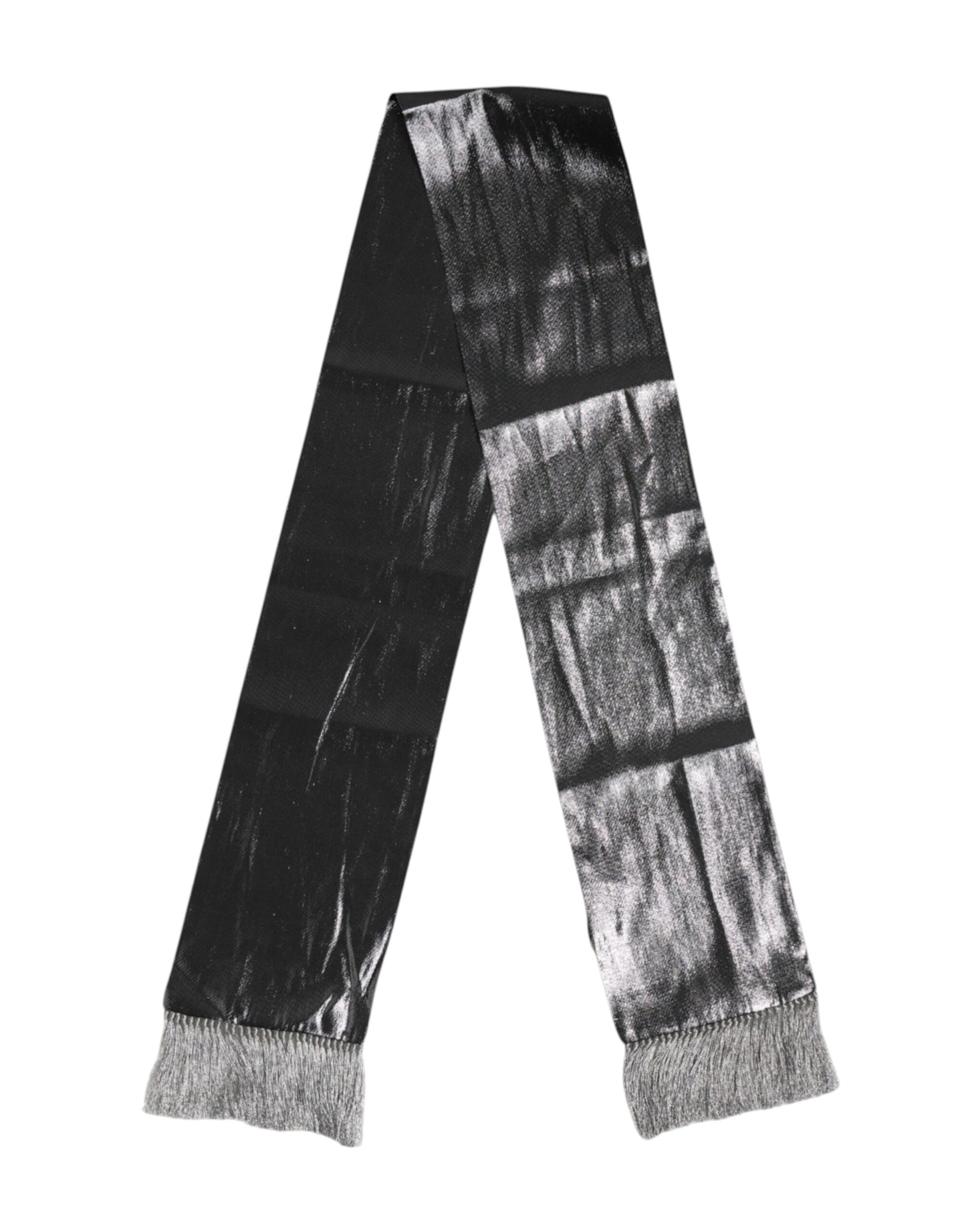 Metallic Gray Silk Fringes Foulard Scarf
