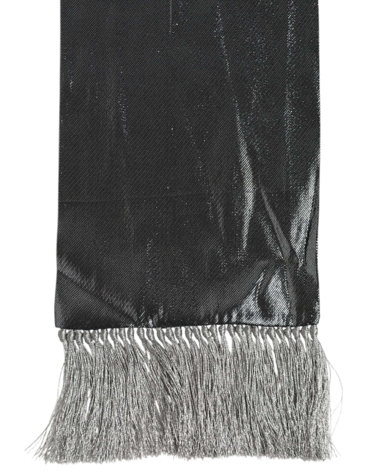 Metallic Gray Silk Fringes Foulard Scarf