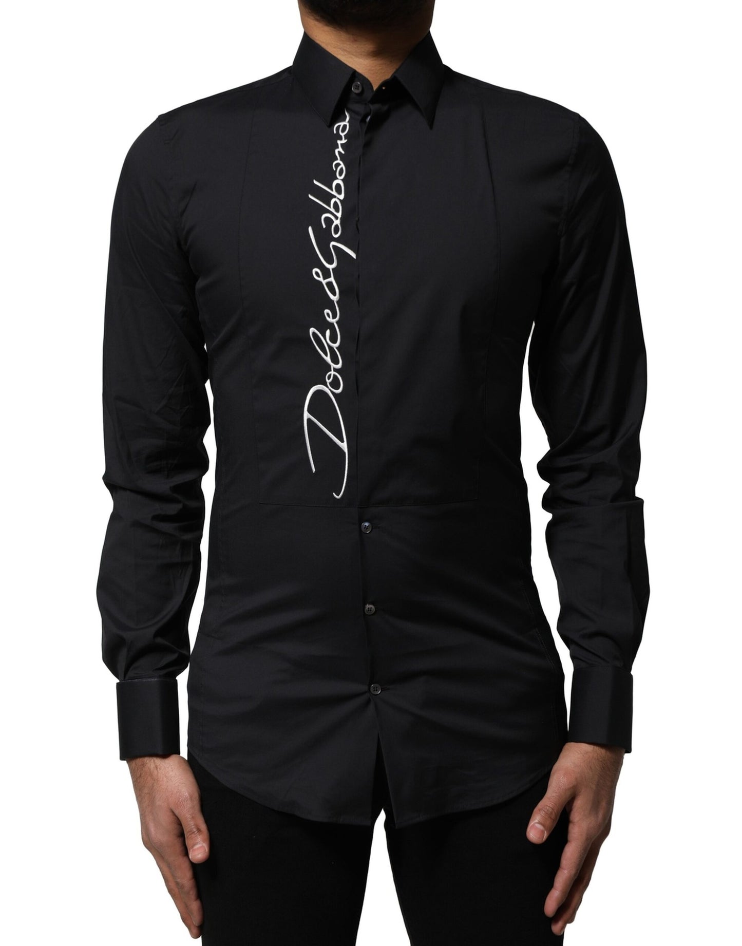 Black Cotton SICILIA Logo Men Dress Shirt