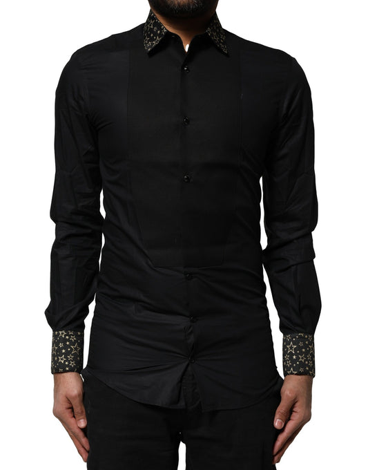 Dolce & Gabbana Black Cotton GOLD Long Sleeves Dress Shirt