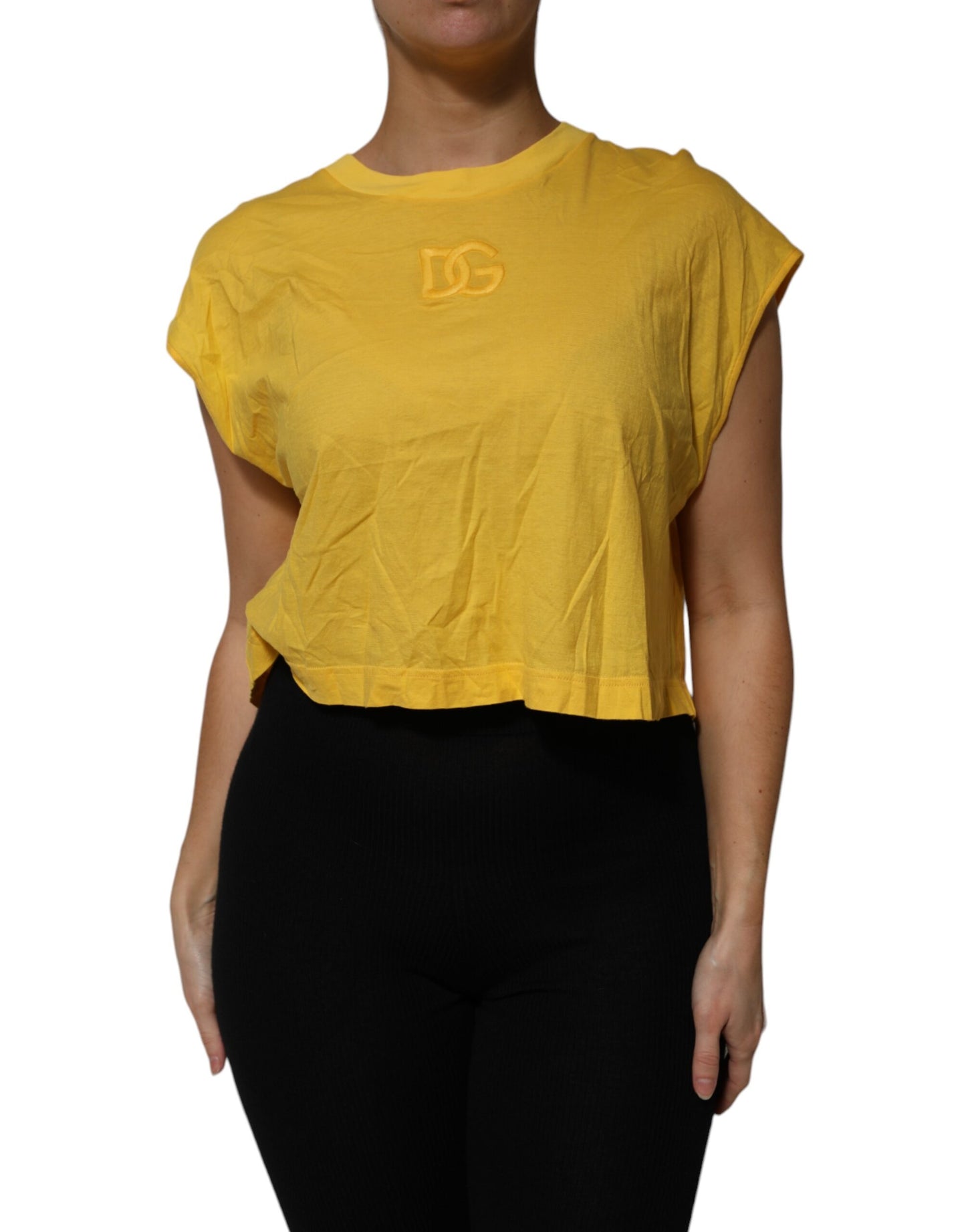 Yellow Cotton Cropped Sleeveless Blouse Top