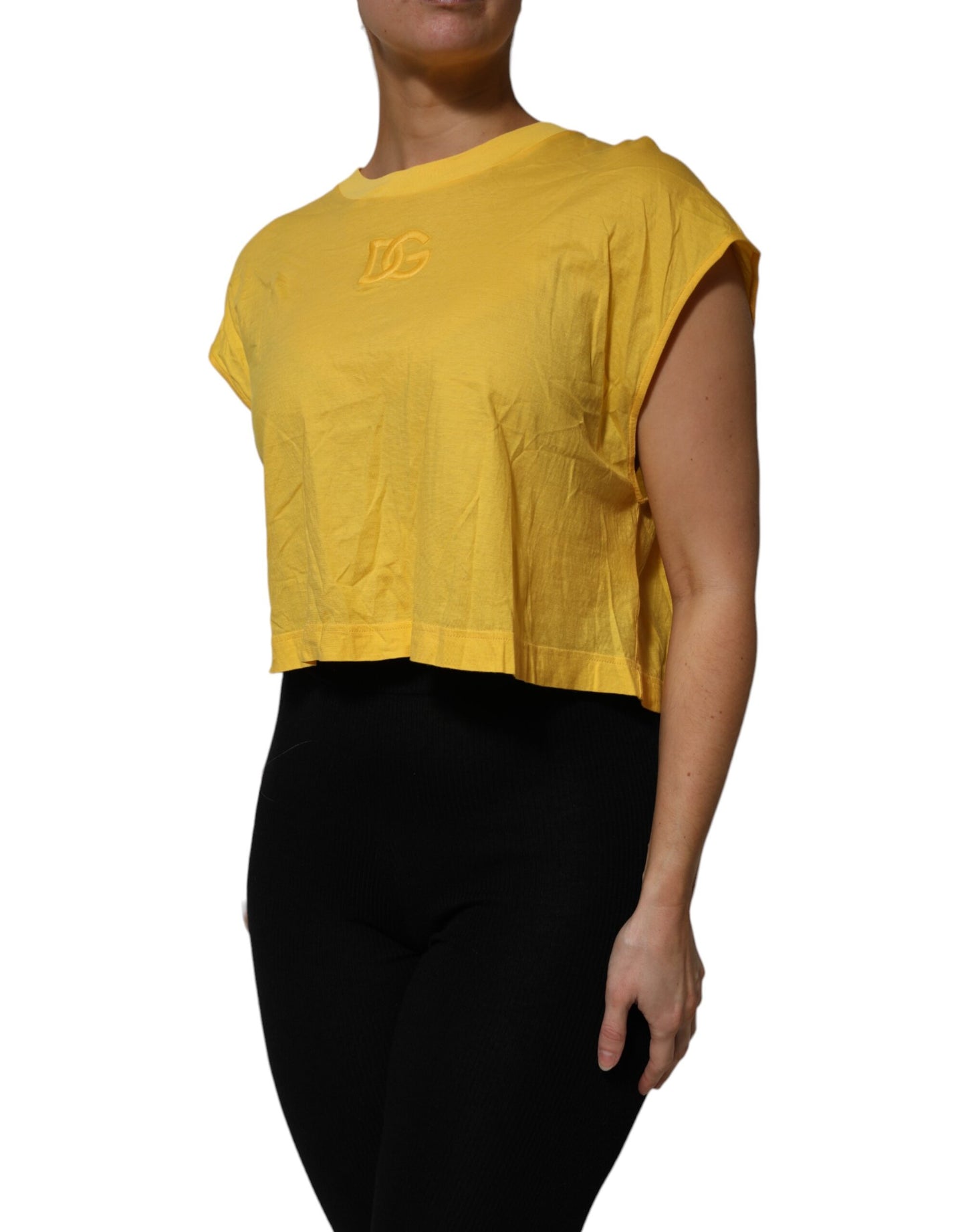 Yellow Cotton Cropped Sleeveless Blouse Top