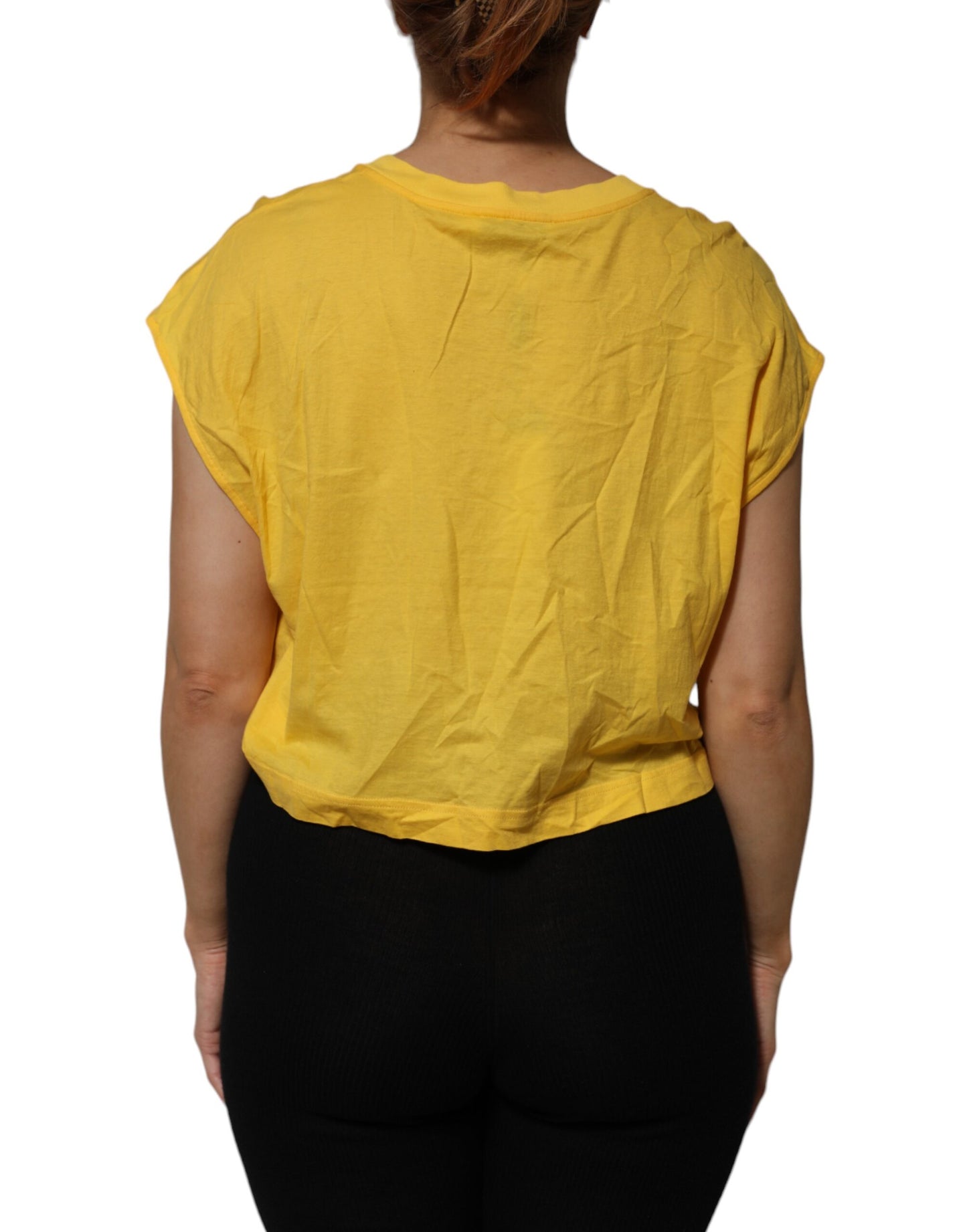 Yellow Cotton Cropped Sleeveless Blouse Top