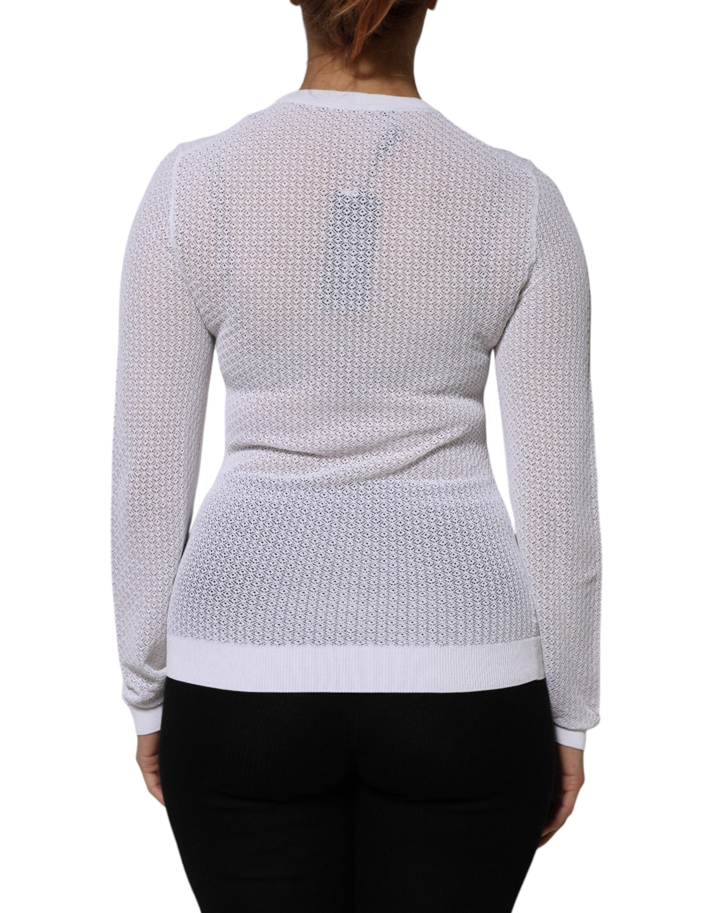 White Round Neck Long Sleeves Pullover Top