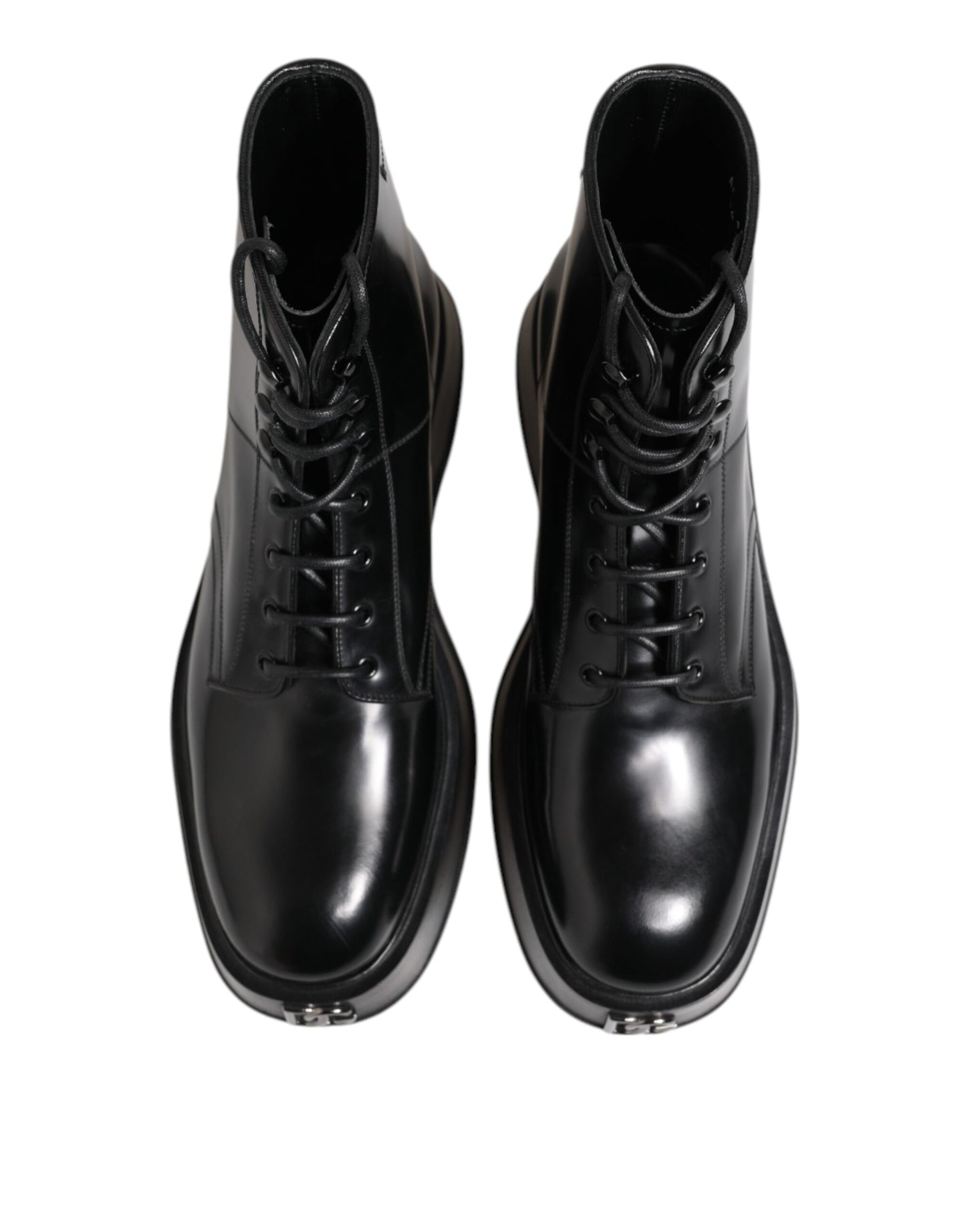 Dolce & Gabbana Black Leather Logo Ankle Boots Lace Up Shoes