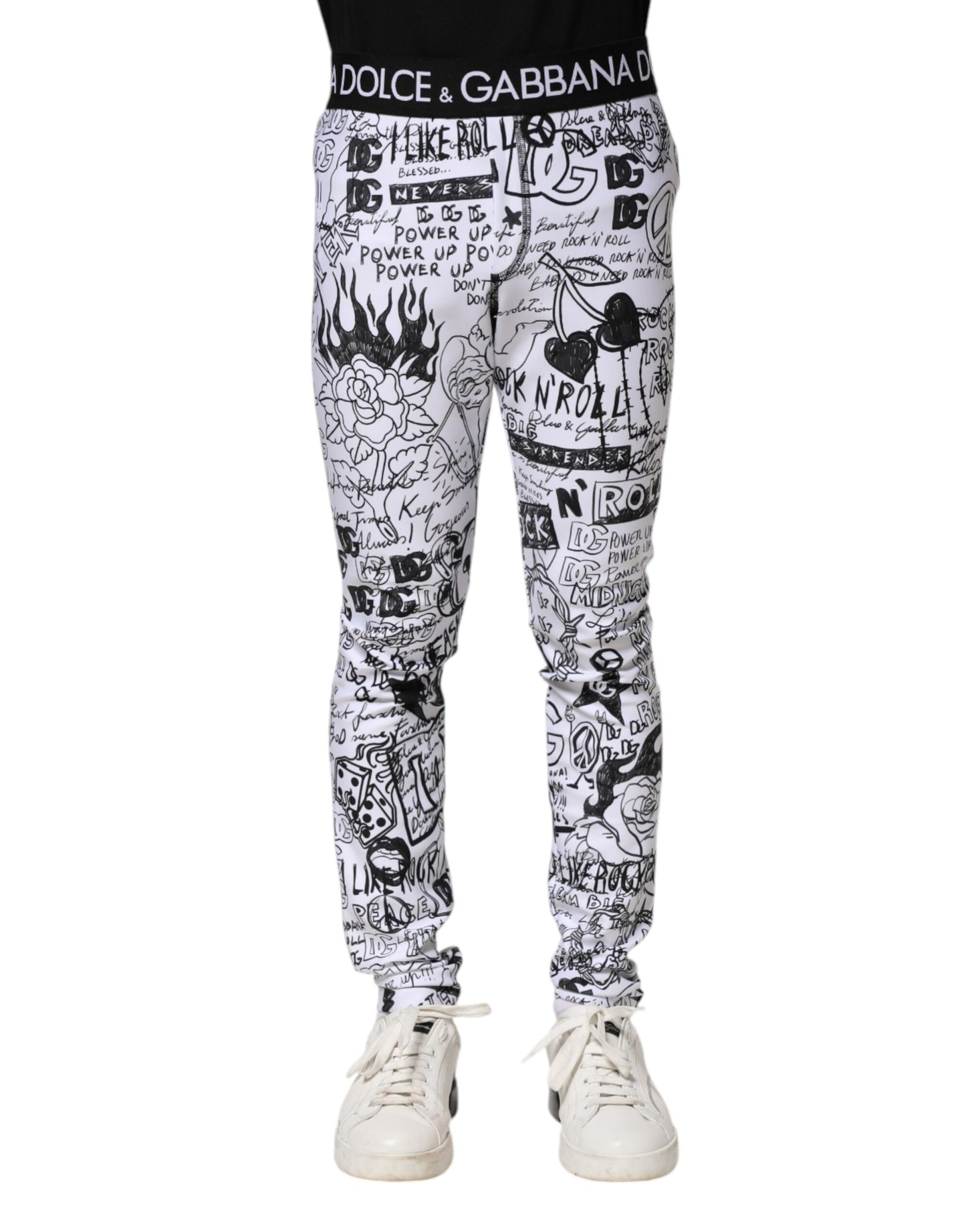 White Graffiti Skinny Men Jogger Pants