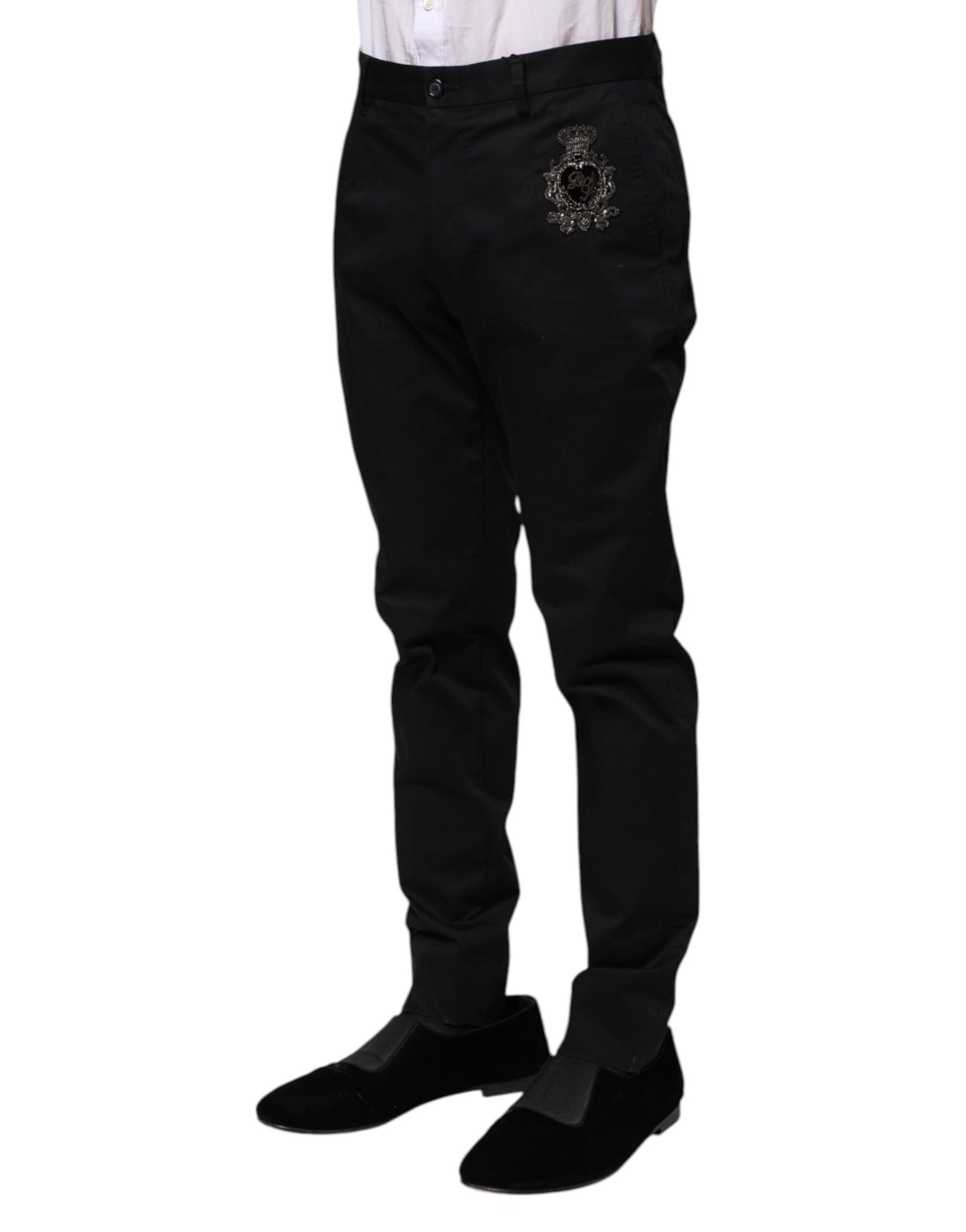 Dolce & Gabbana Dark Blue Logo Cotton Dress Pants