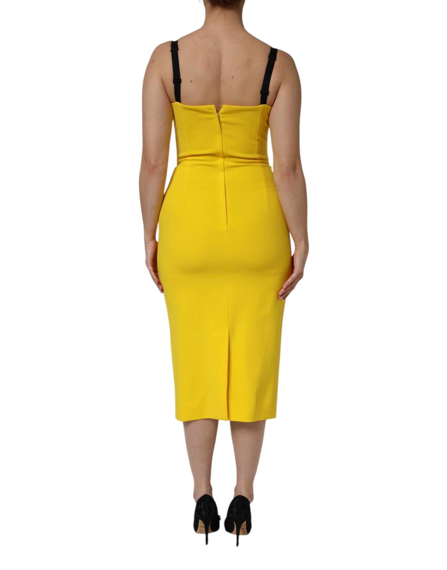 Yellow Polyester Sleeveless Sheath Midi Dress