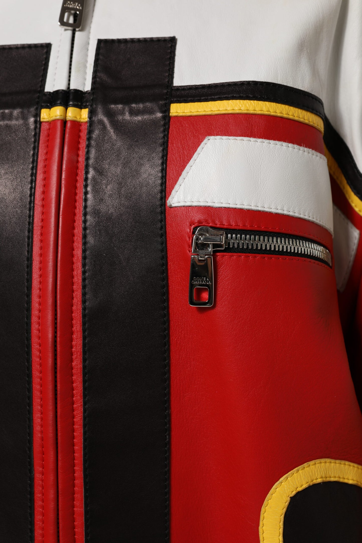 Dolce & Gabbana Multicolor Leather Biker Full Zip Coat Jacket