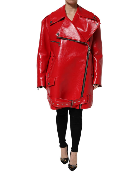 Red Lambskin Full Zipper Jacket