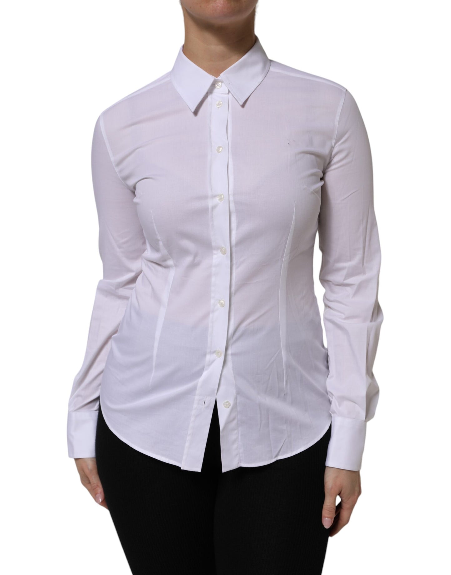 Dolce & Gabbana White Cotton Collared Long Sleeves Top Shirt