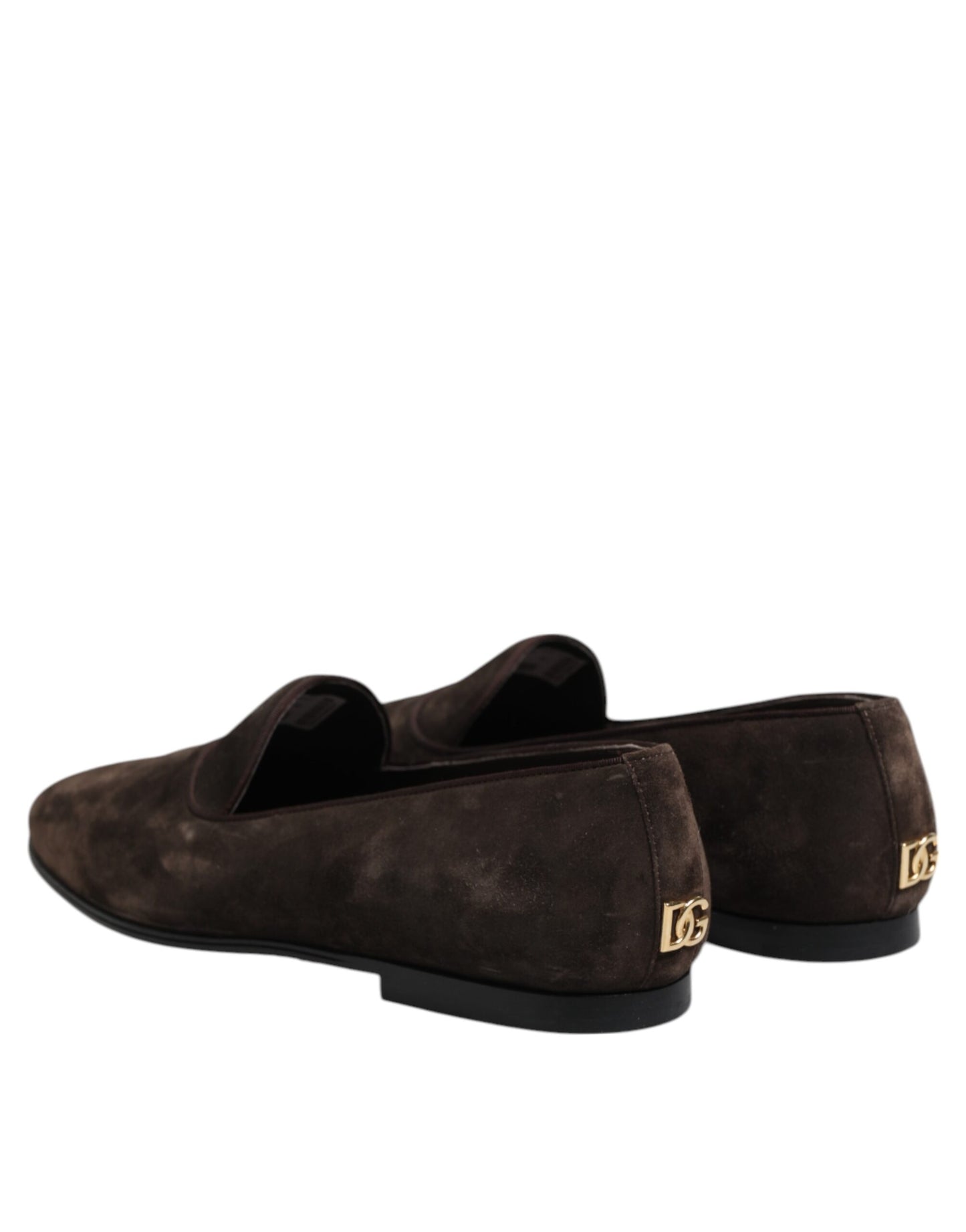 Dolce & Gabbana Brown Velvet Leather Slip On Loafers Shoes