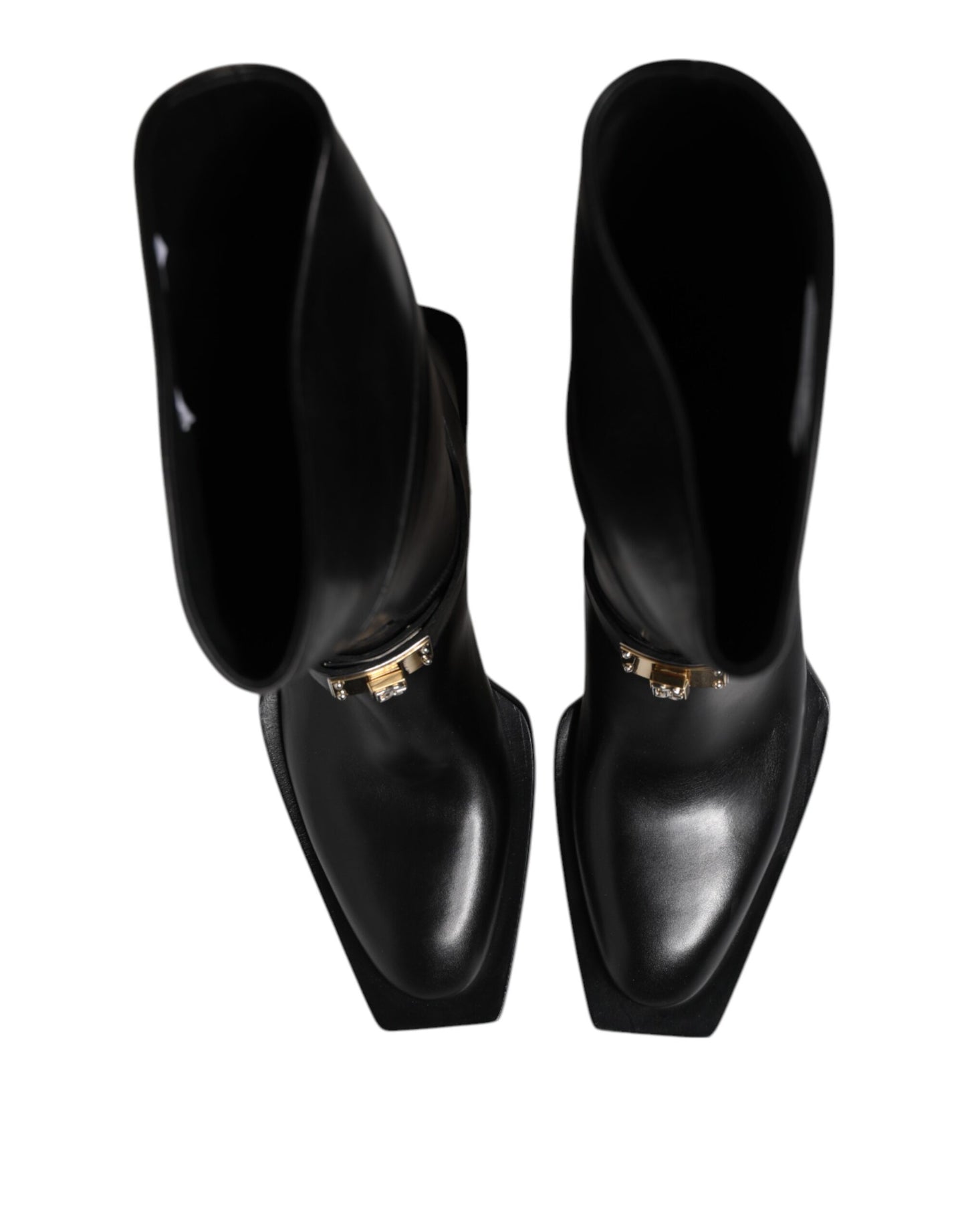 Black Leather High Boots Flats Shoes