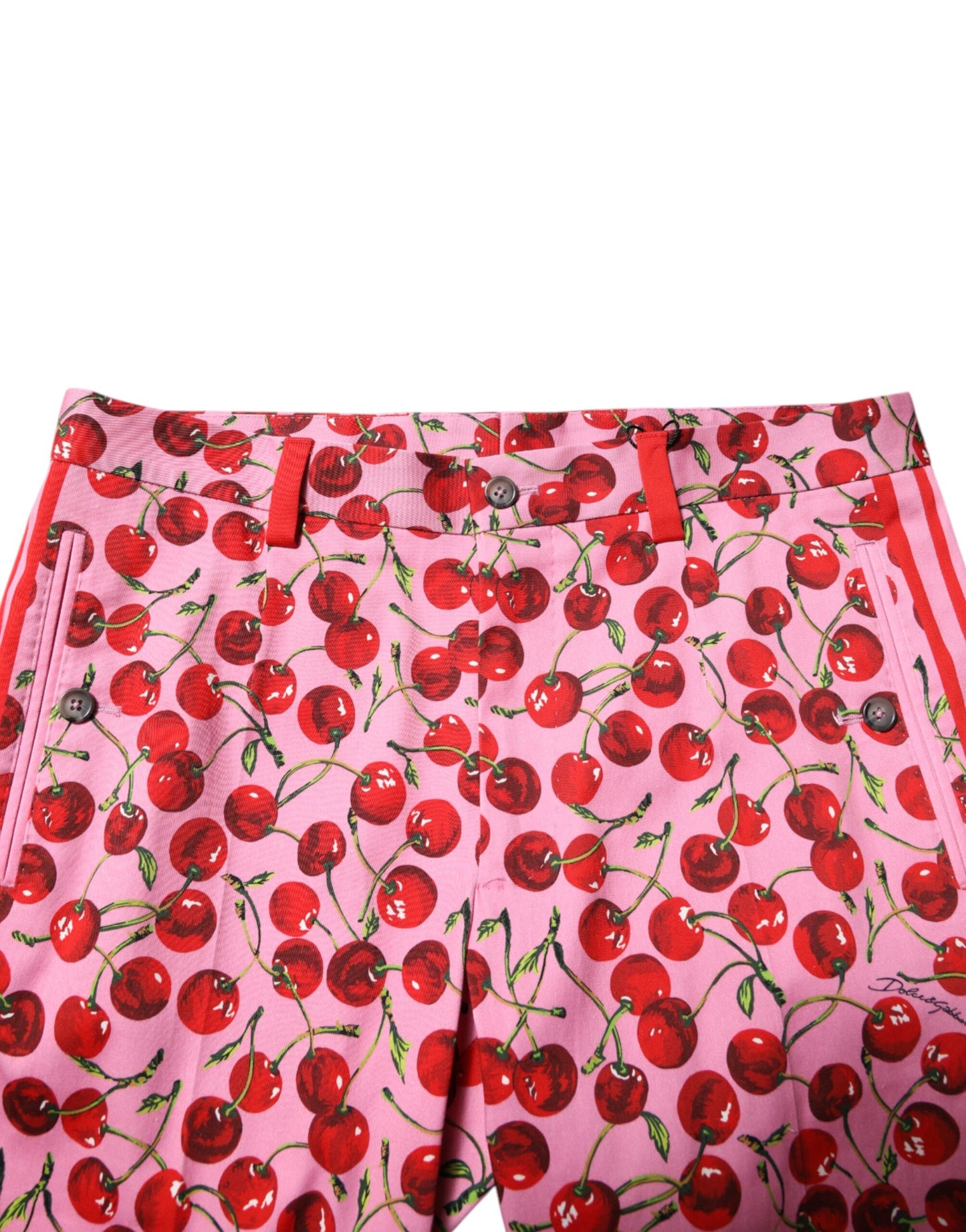 Dolce & Gabbana Pink Cherry Print Cotton Dress Pants