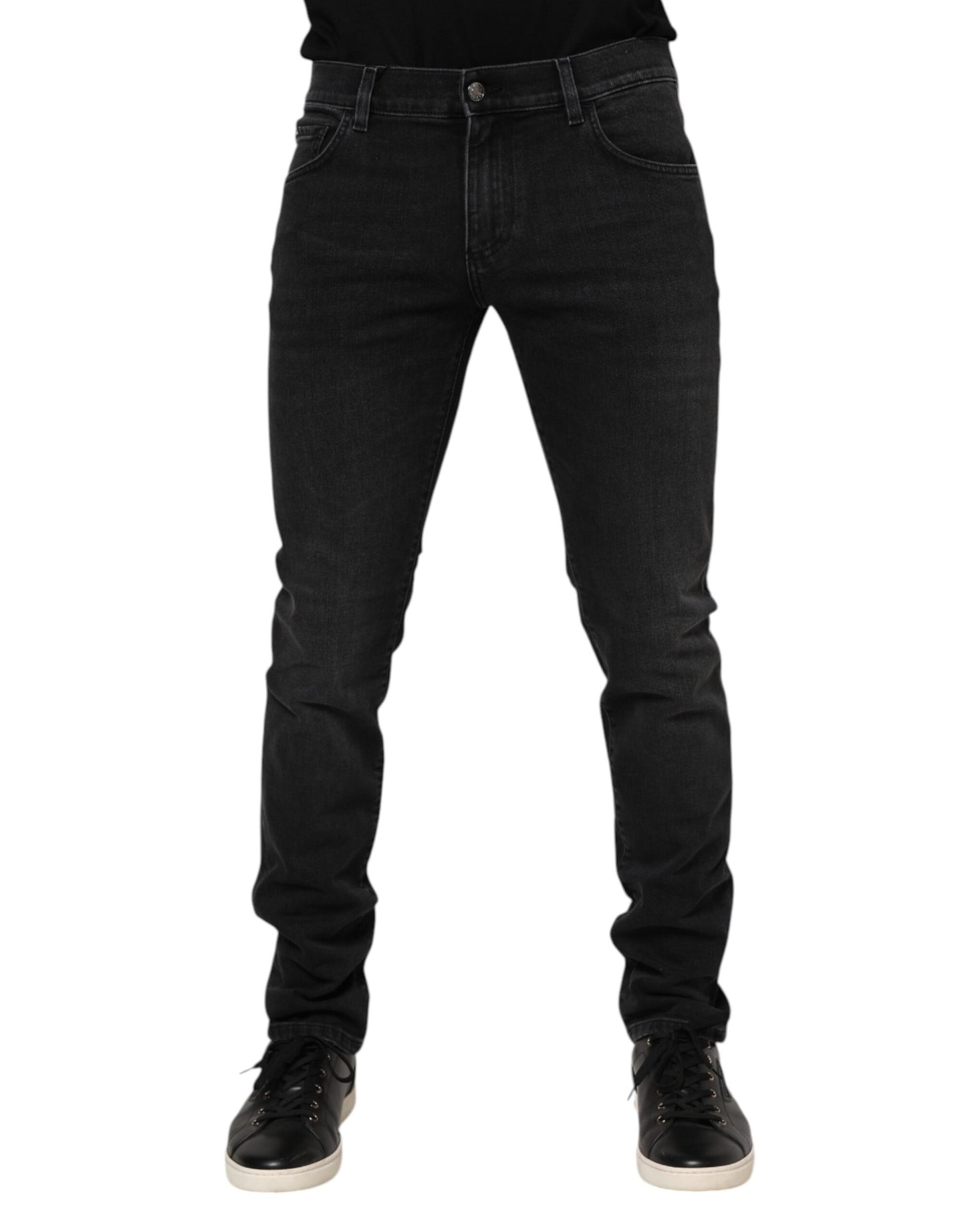 Black Washed Cotton Skinny Denim Jeans