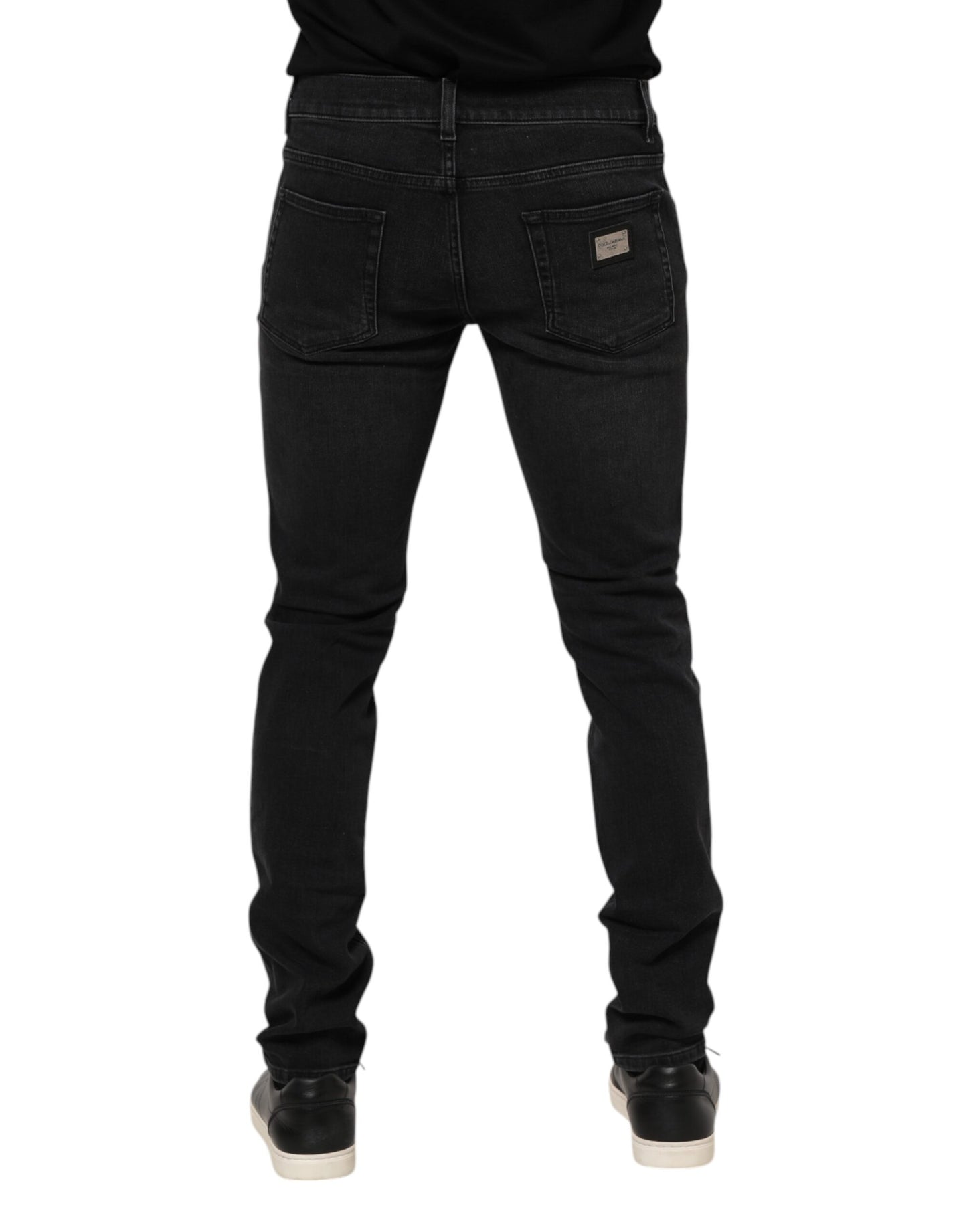 Black Washed Cotton Skinny Denim Jeans