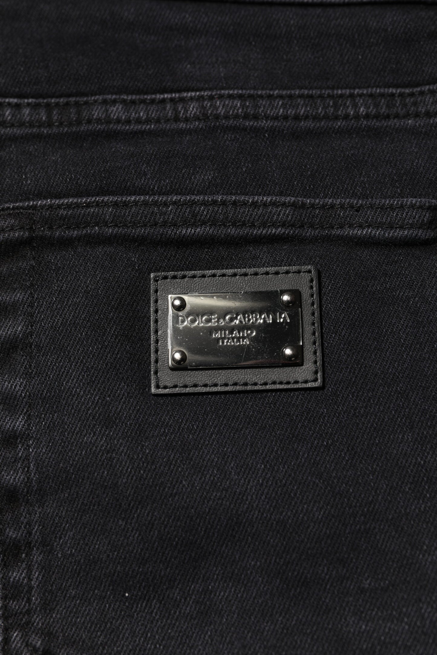 Dolce & Gabbana Black Cotton Logo Plaque Denim Jeans