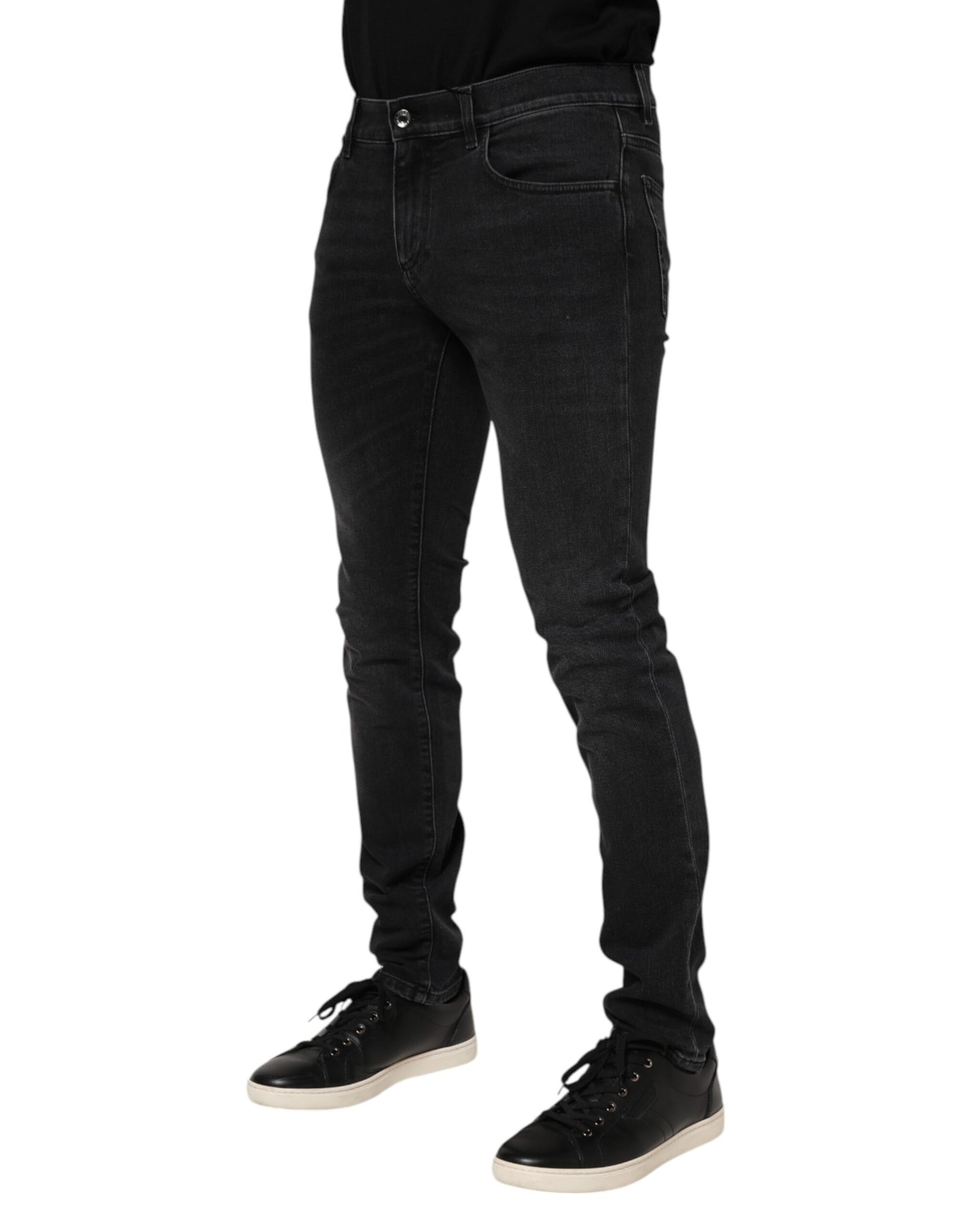 Black Washed Cotton Skinny Denim Jeans