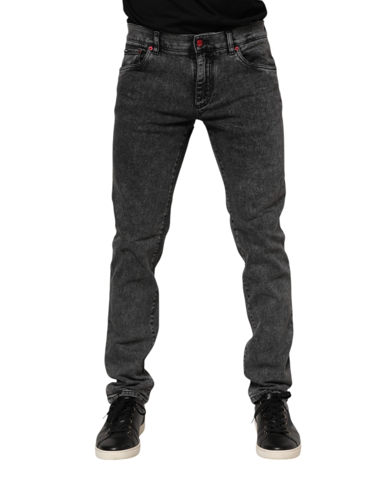 Black Washed Cotton Logo Plaque Denim Jeans