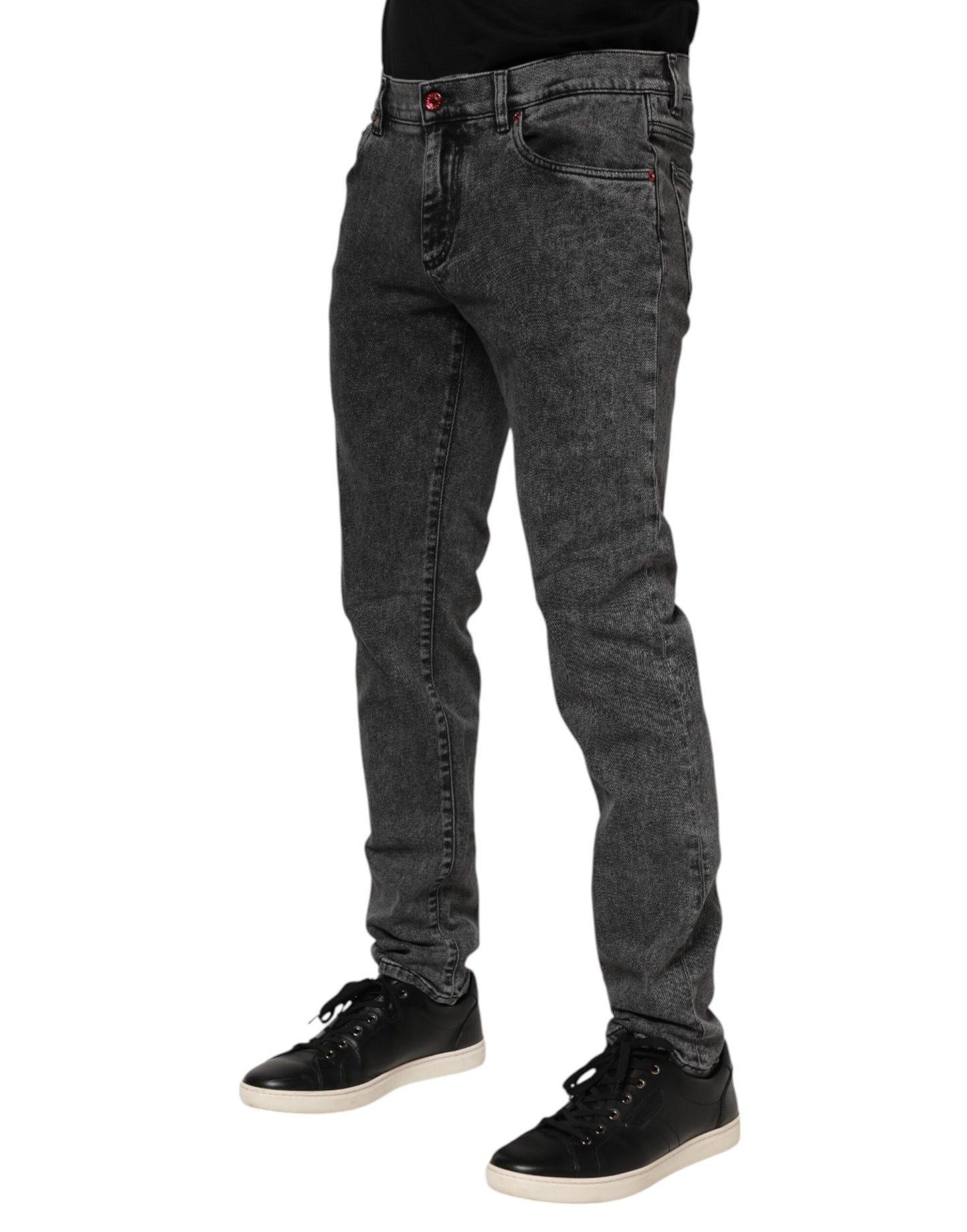 Black Washed Cotton Logo Plaque Denim Jeans