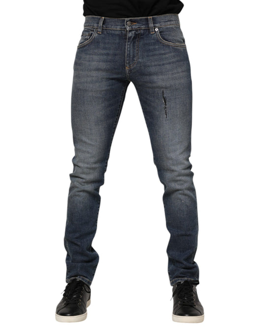 Dolce & Gabbana Blue Washed Skinny Logo Plaque Men Denim Jeans