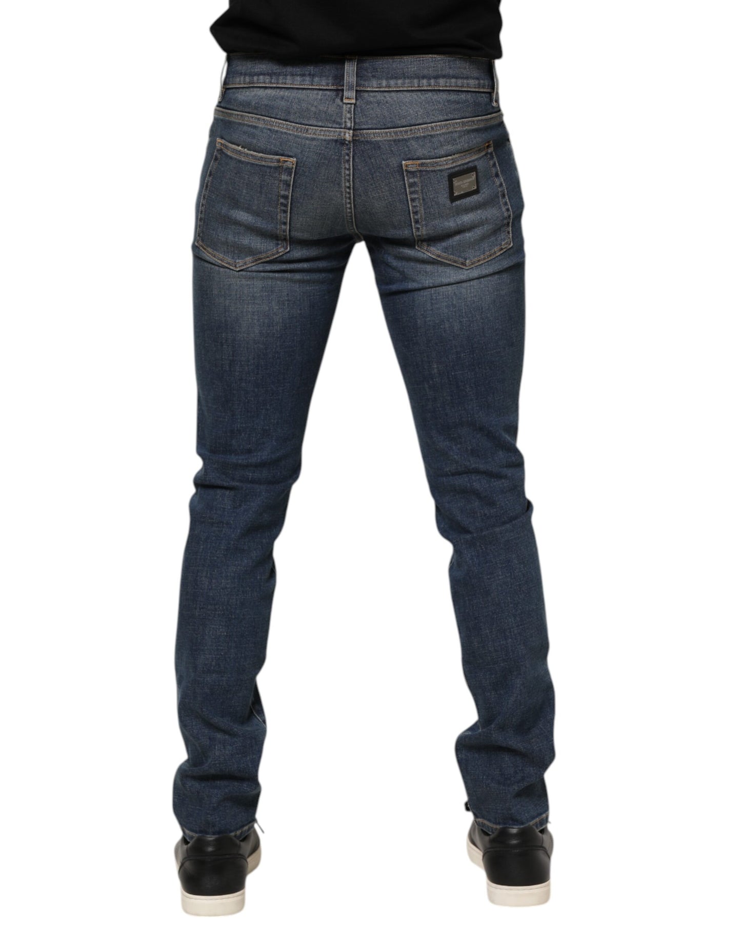 Dolce & Gabbana Blue Washed Skinny Logo Plaque Men Denim Jeans