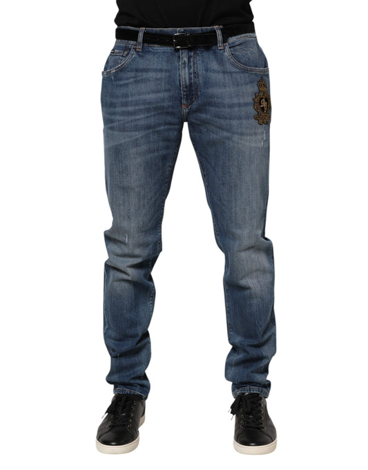 Dolce & Gabbana Blue Logo Embroidery Denim Jeans