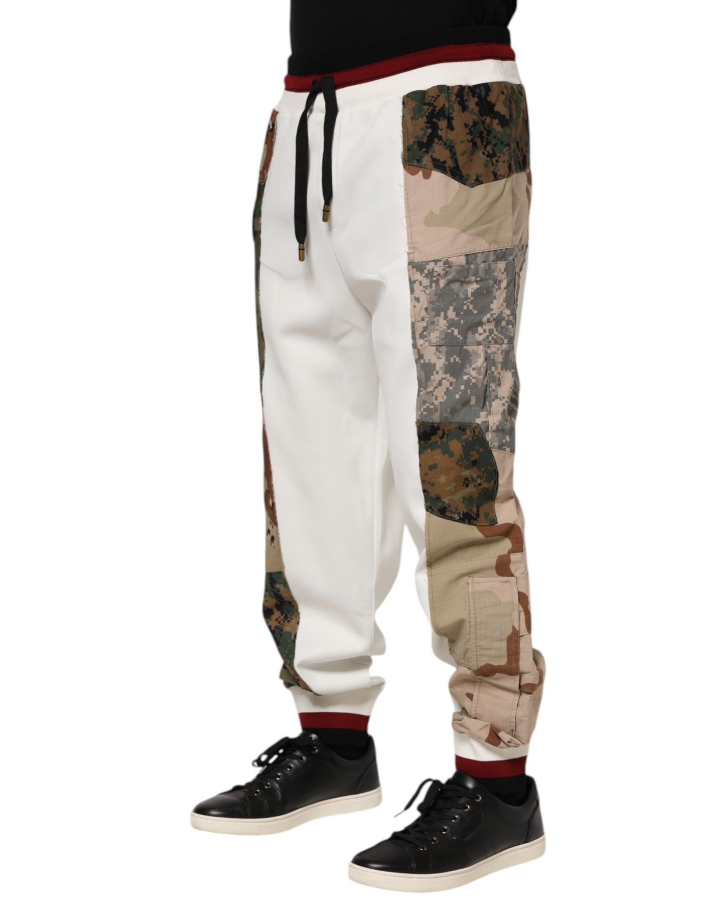 White Patchwork Mens Jogger Pants
