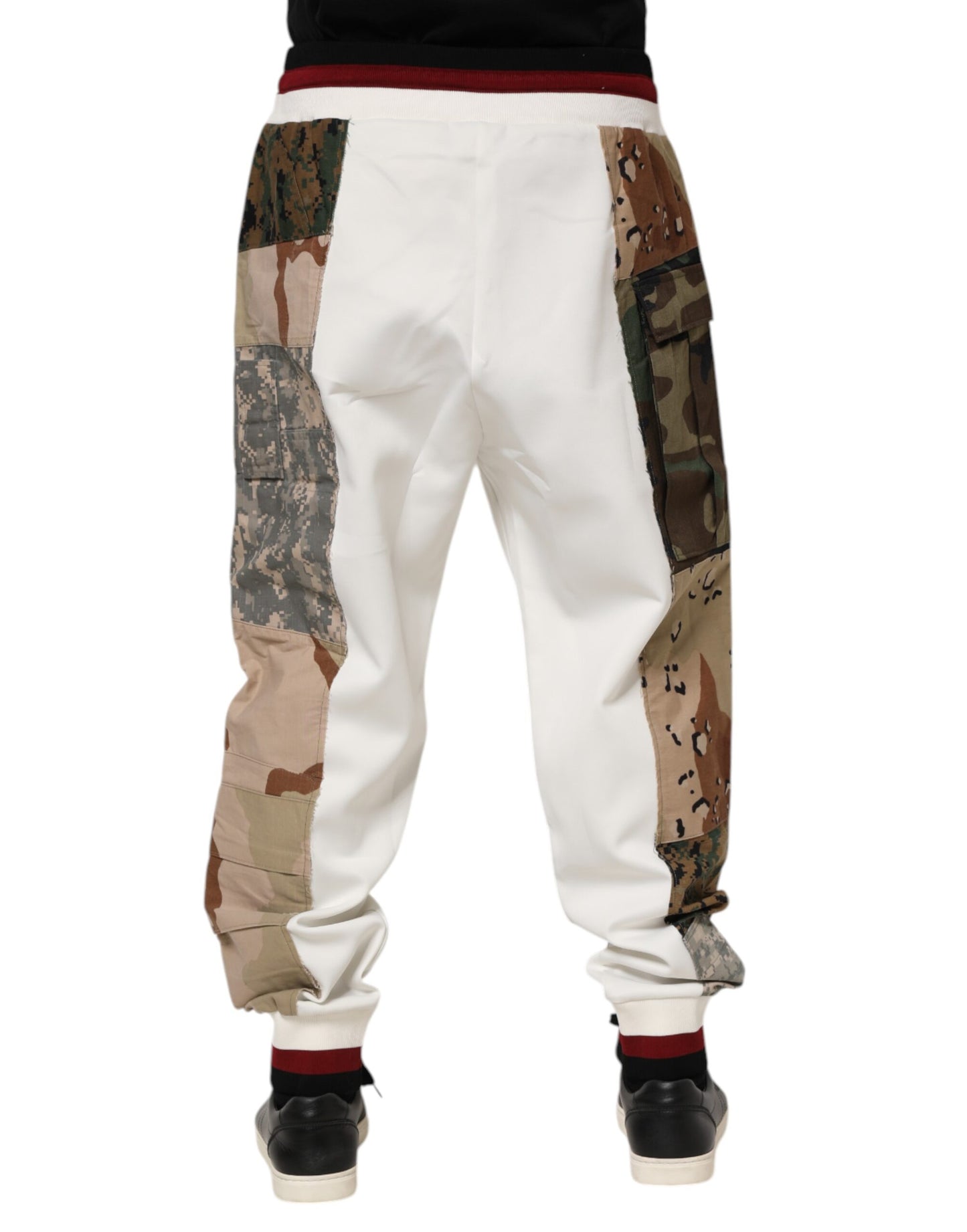 White Patchwork Mens Jogger Pants