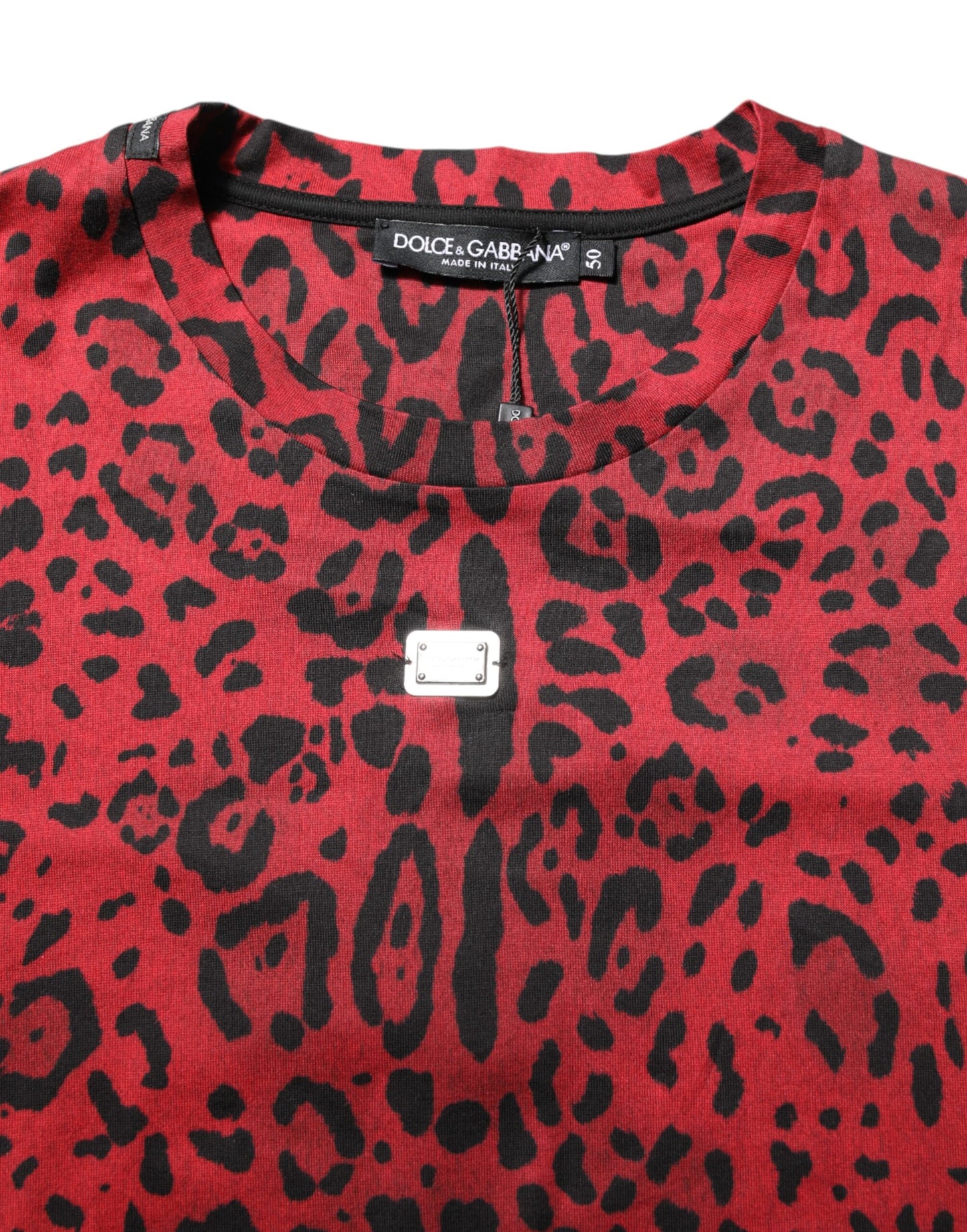 Red Cotton Leopard Short Sleeves T-shirt