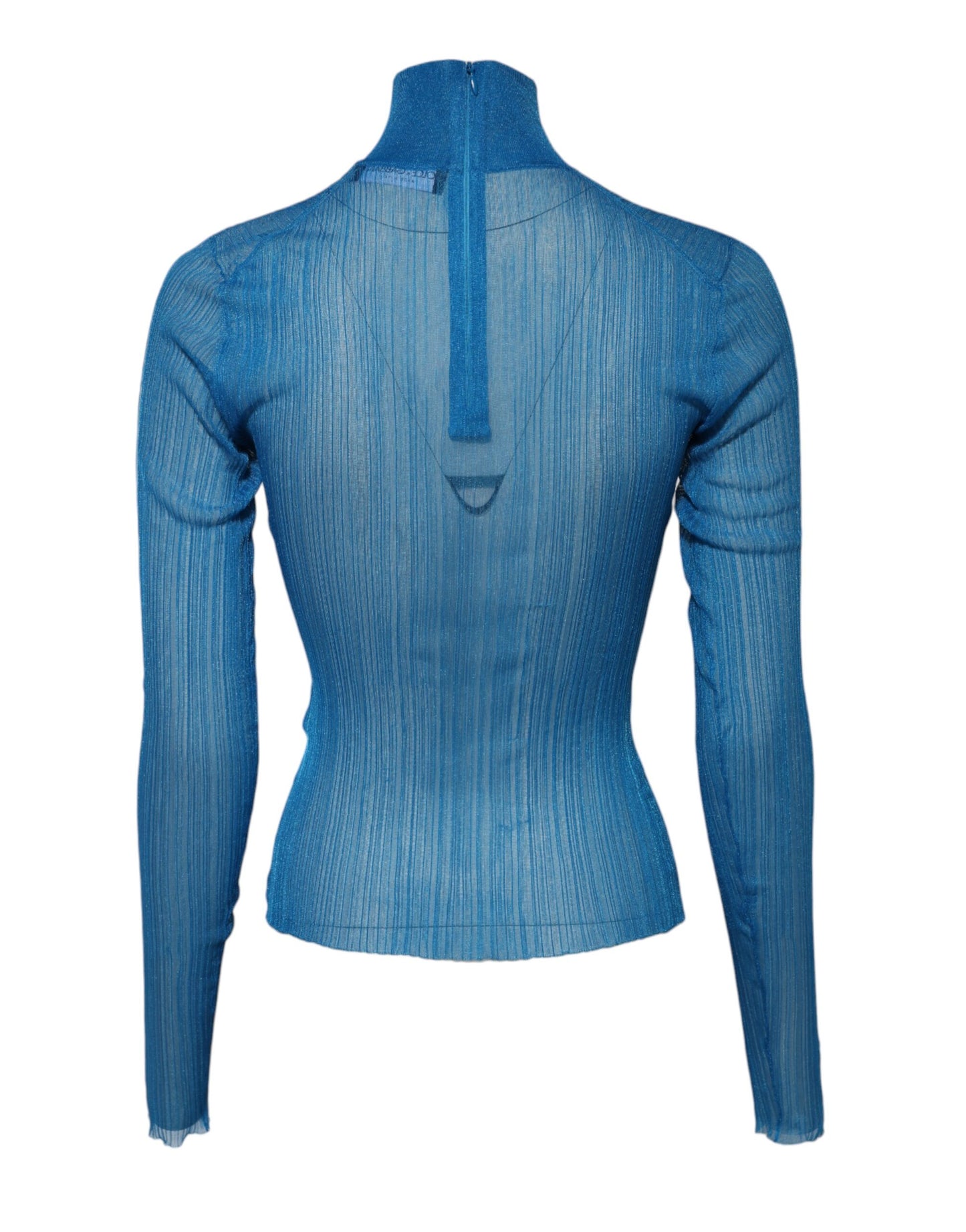Dolce & Gabbana Blue See Through Turtleneck Long Sleeves Top