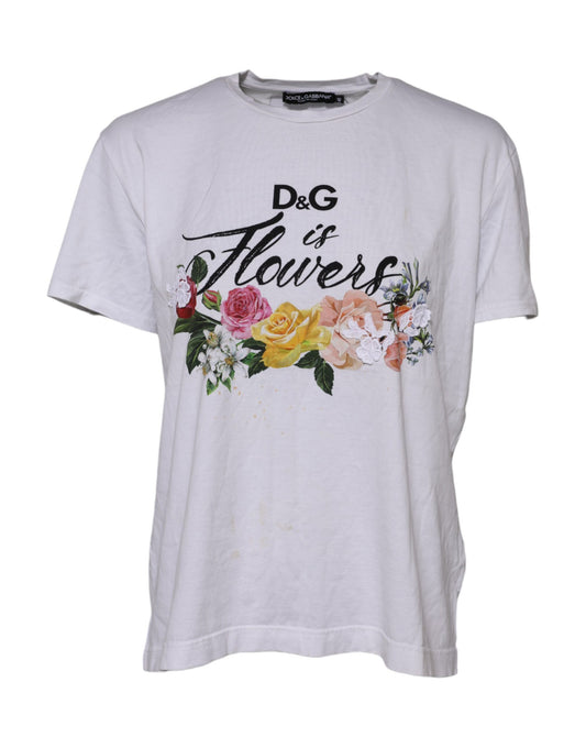 White Printed Cotton Short Sleeves T-shirt