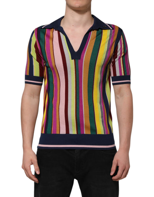 Multicolor Stripes Collared Men Polo T-shirt