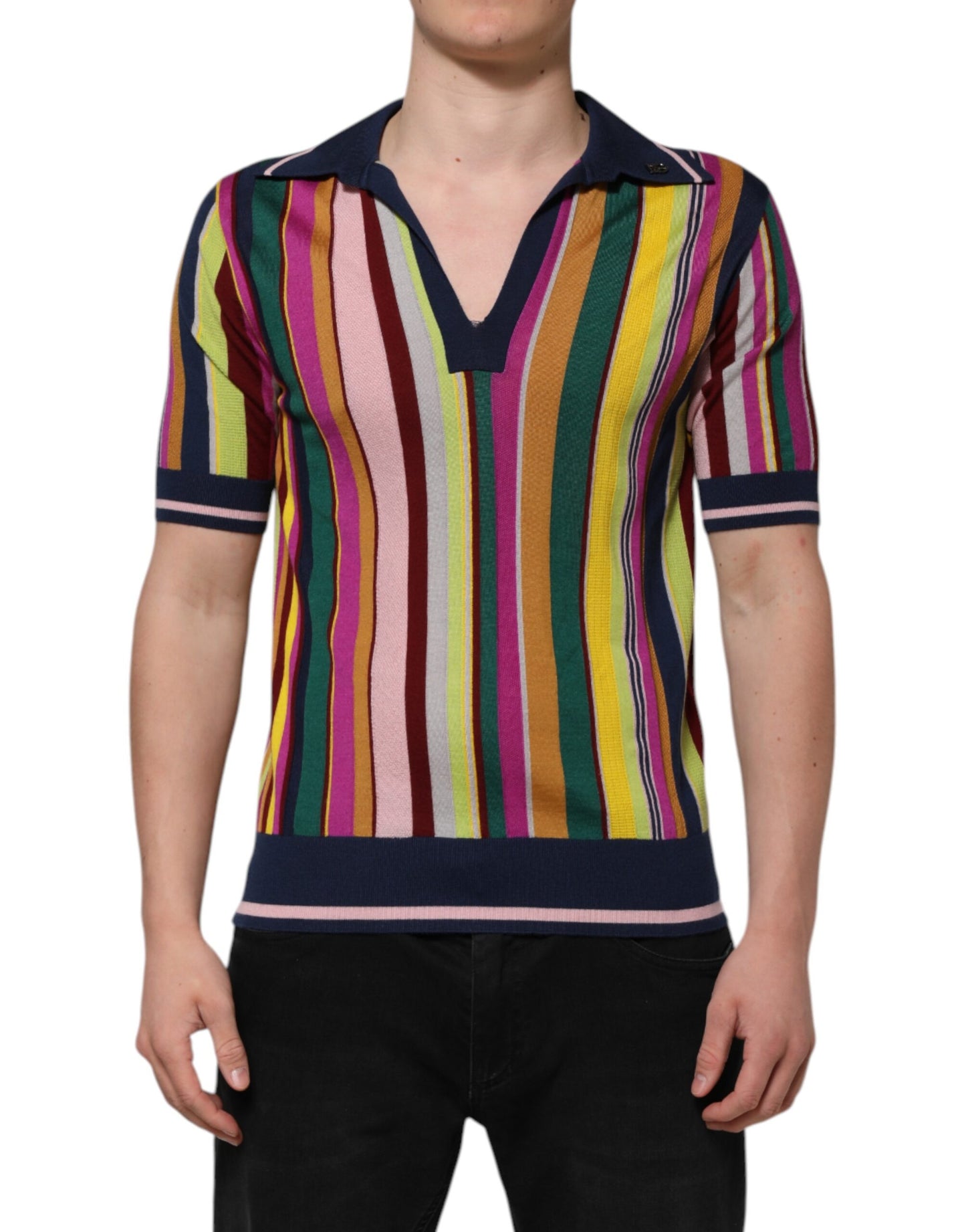 Multicolor Stripes Collared Men Polo T-shirt