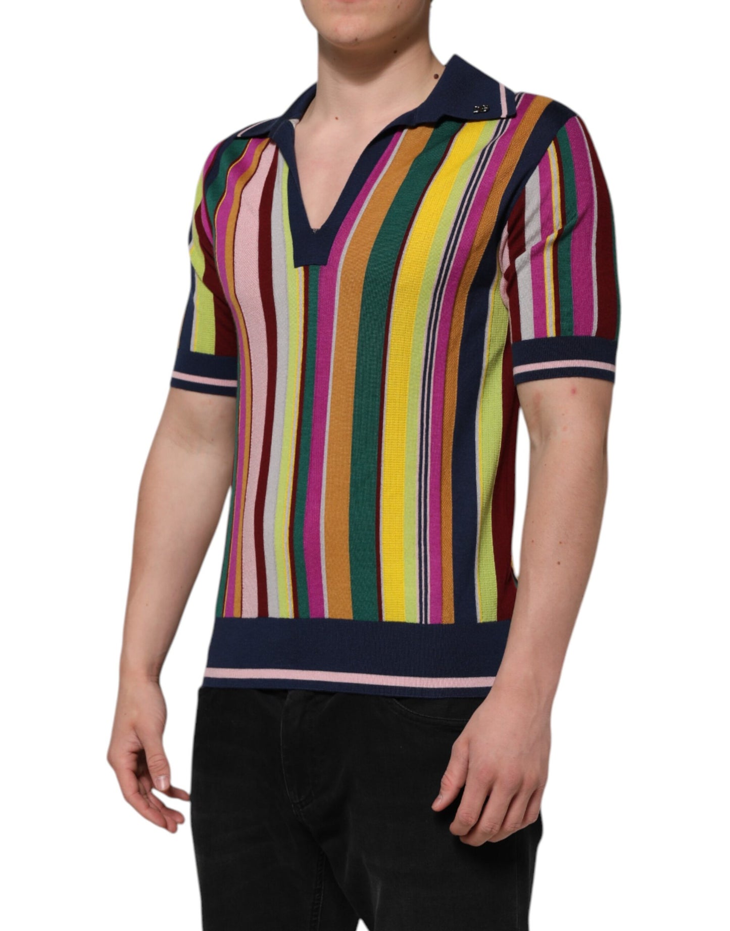 Multicolor Stripes Collared Men Polo T-shirt