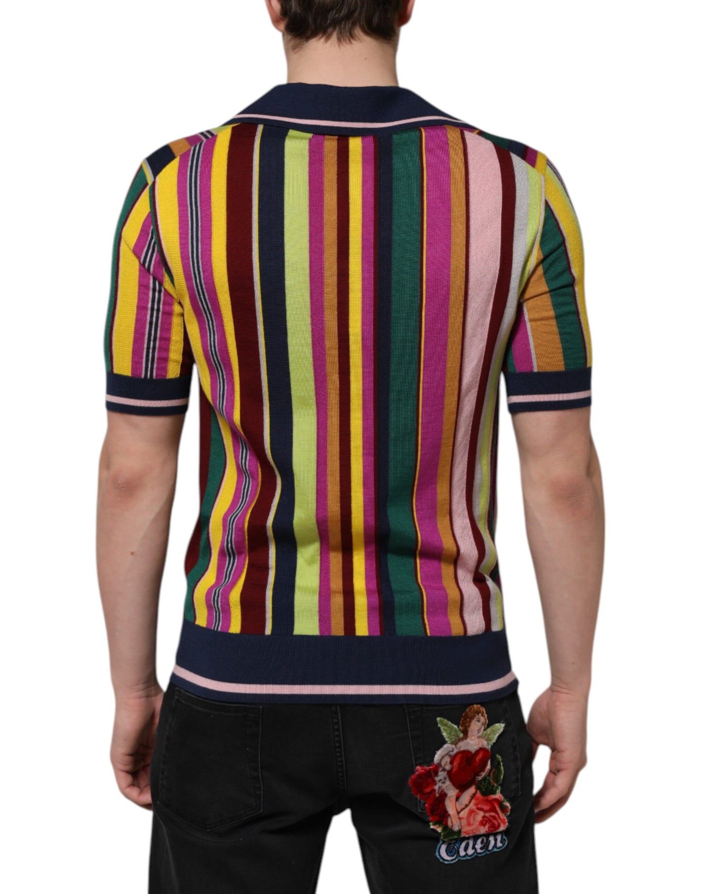 Multicolor Stripes Collared Men Polo T-shirt