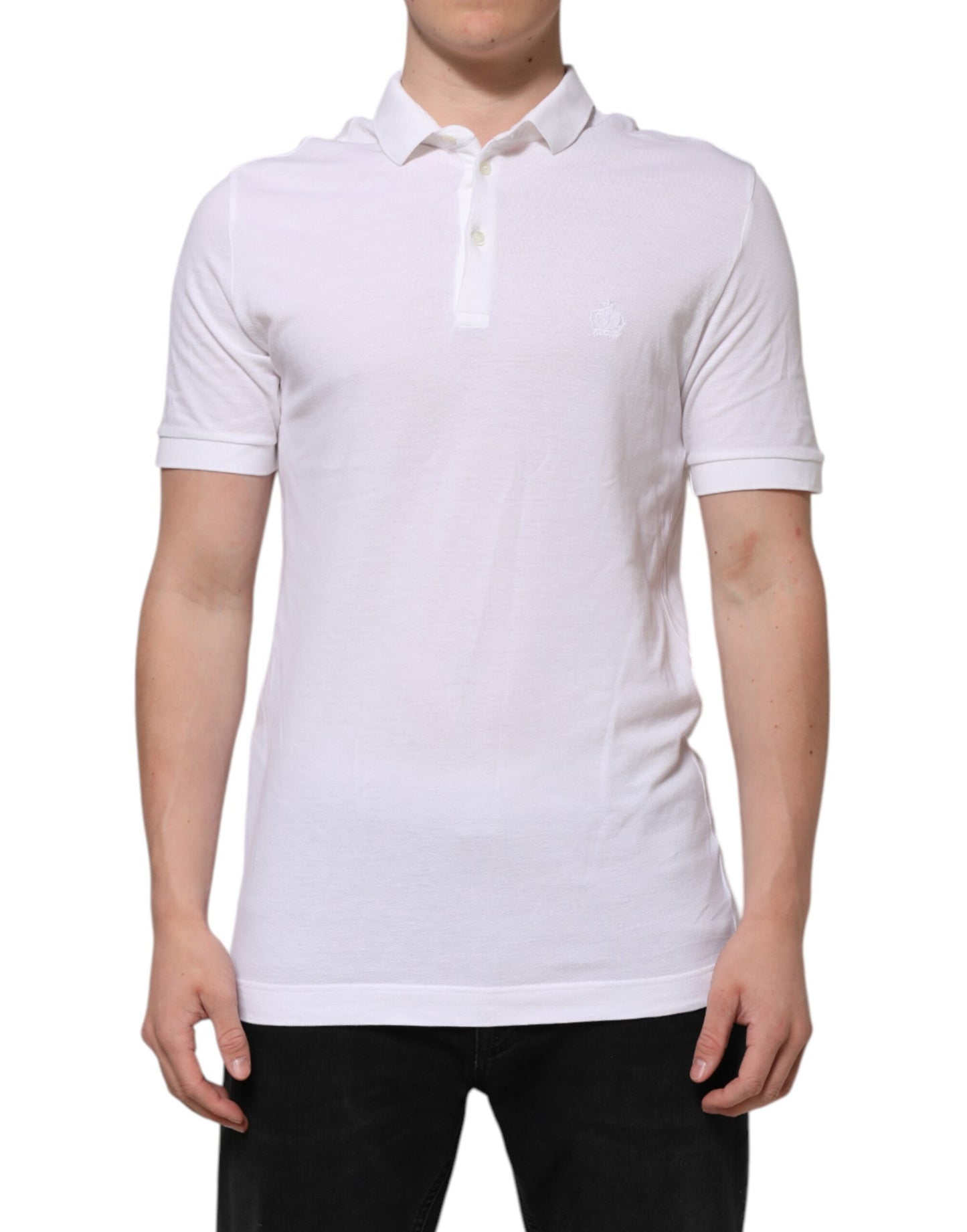 White Collared Men Short Sleeve Crown T-shirt