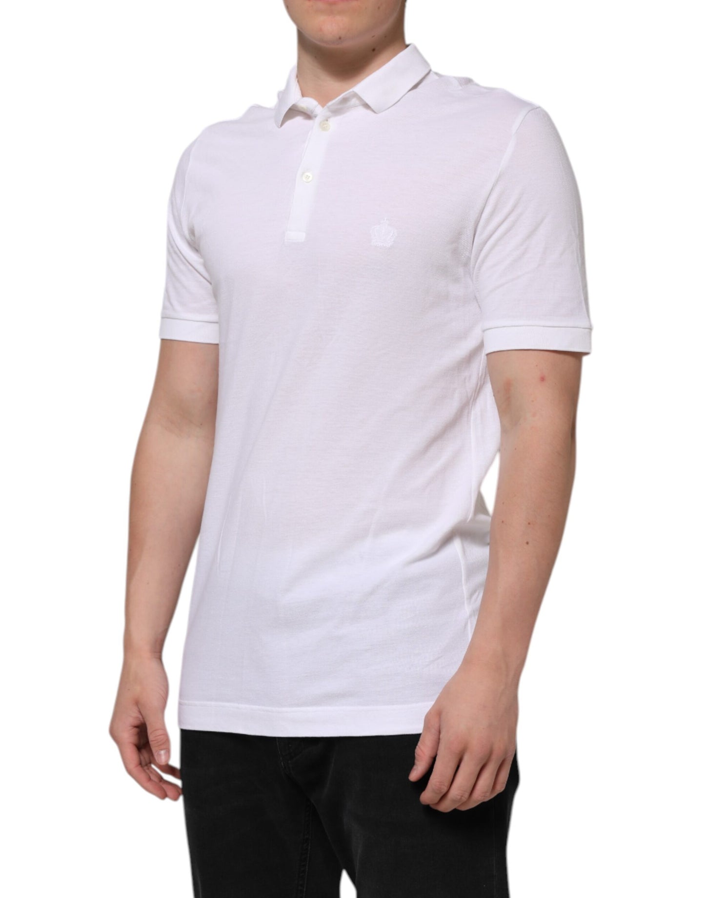 White Collared Men Short Sleeve Crown T-shirt